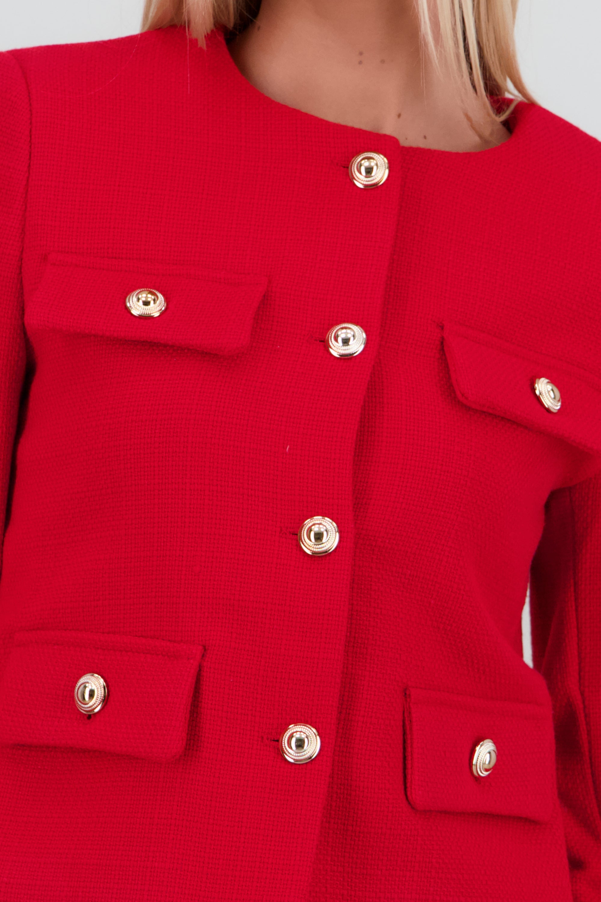 Saco tweed con bolsas y botones ROJO