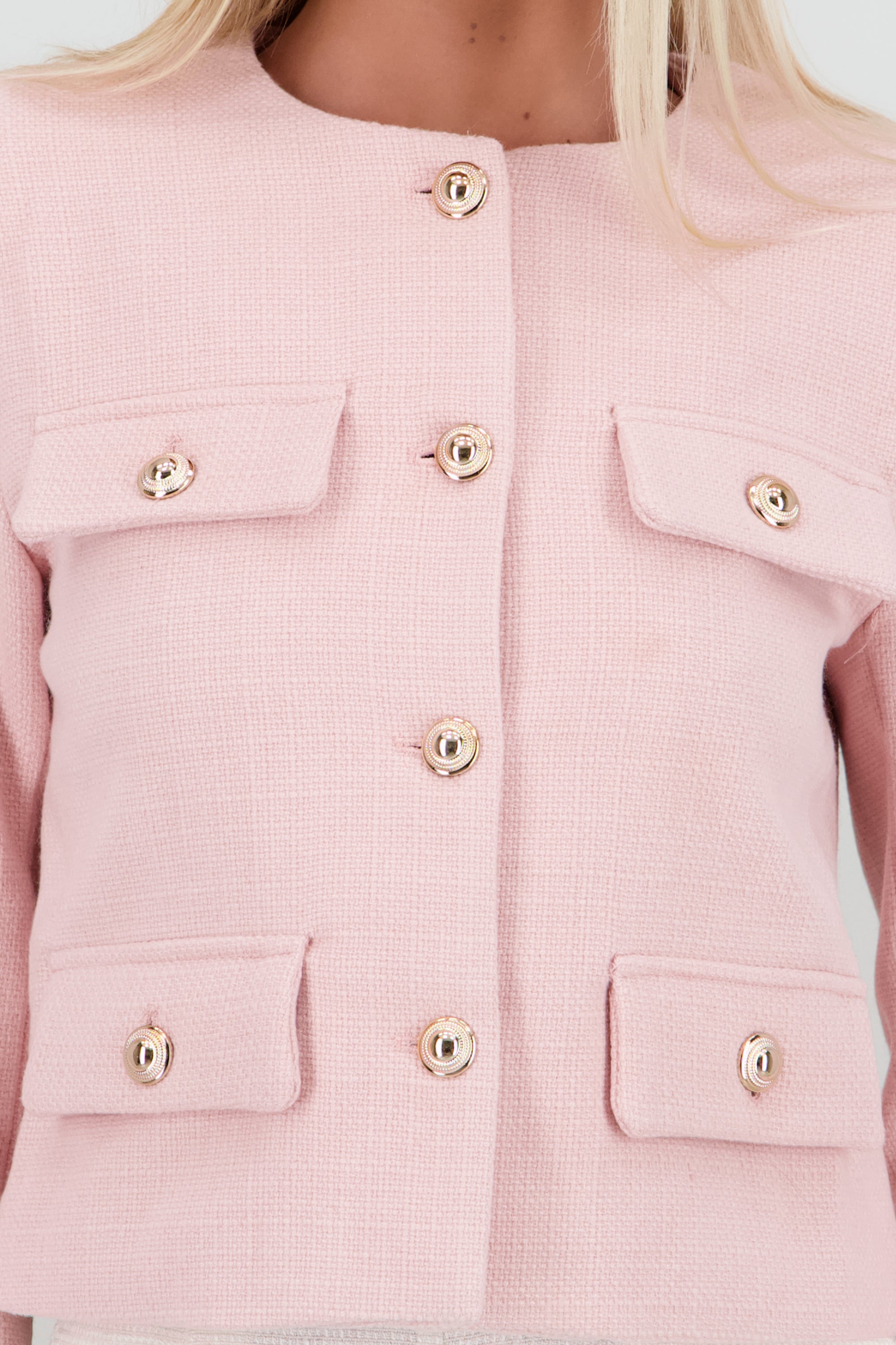 Saco tweed con bolsas y botones ROSA PASTEL