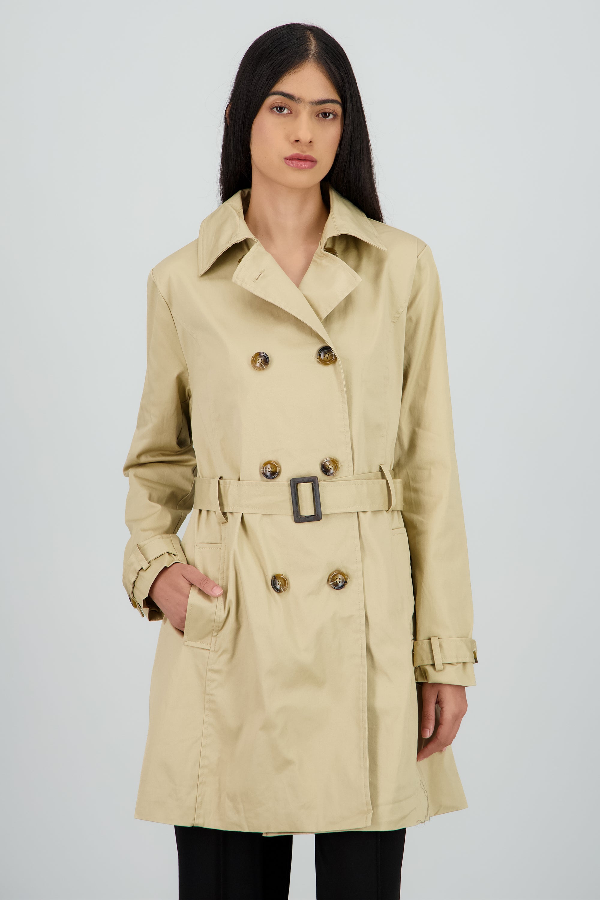 Gabardina lisa con botones KHAKI