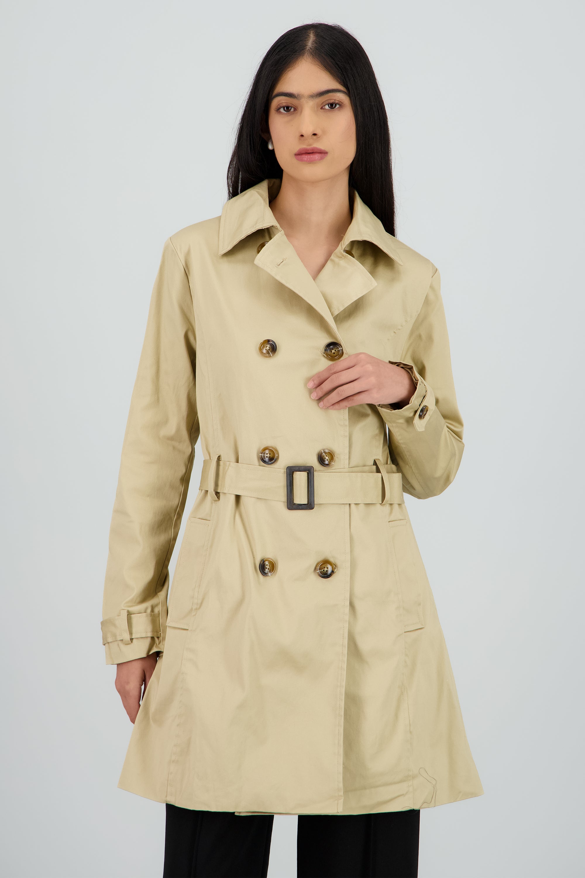 Gabardina lisa con botones KHAKI