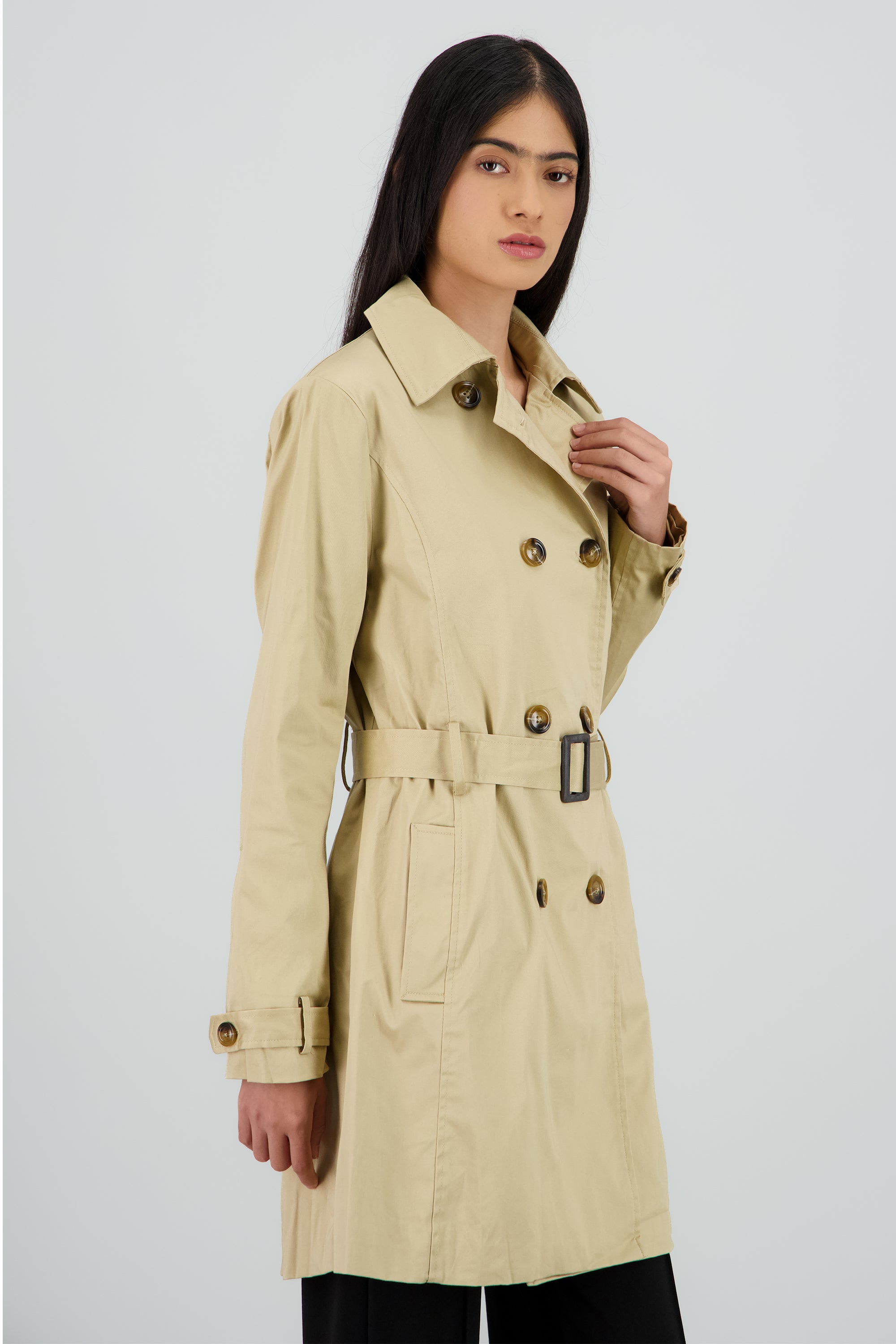 Gabardina lisa con botones KHAKI