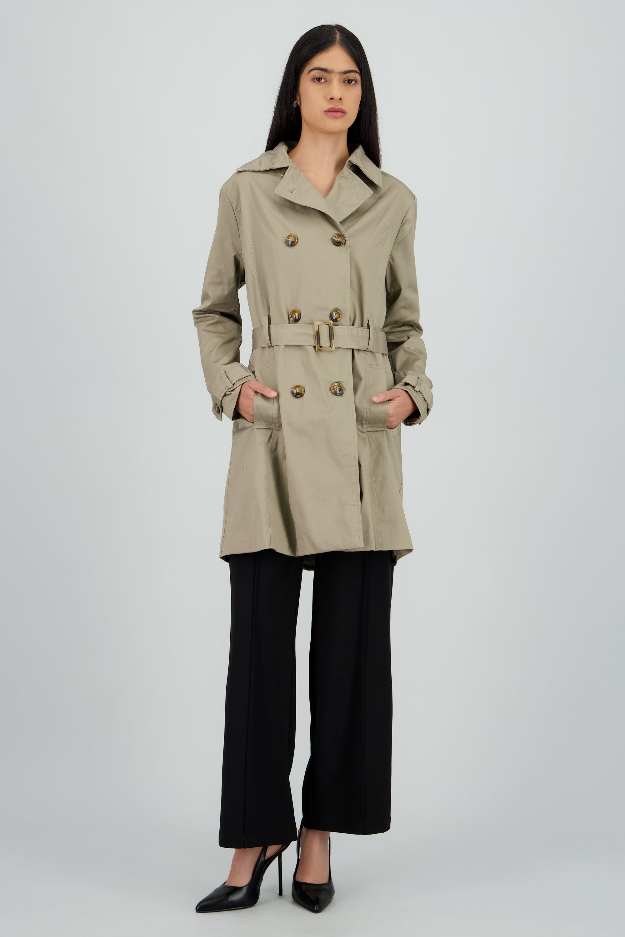 Gabardina lisa con botones OLIVO