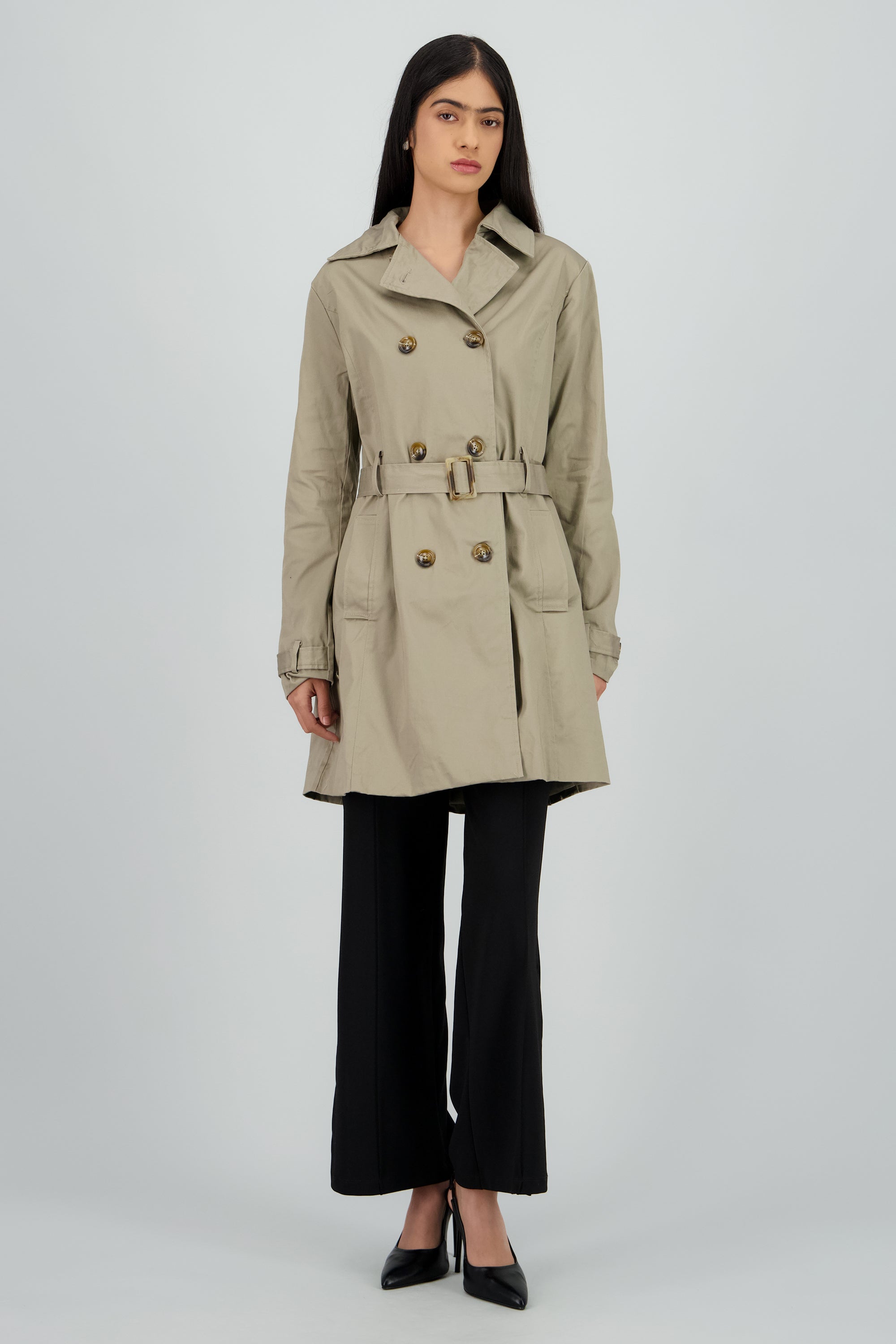 Gabardina lisa con botones OLIVO