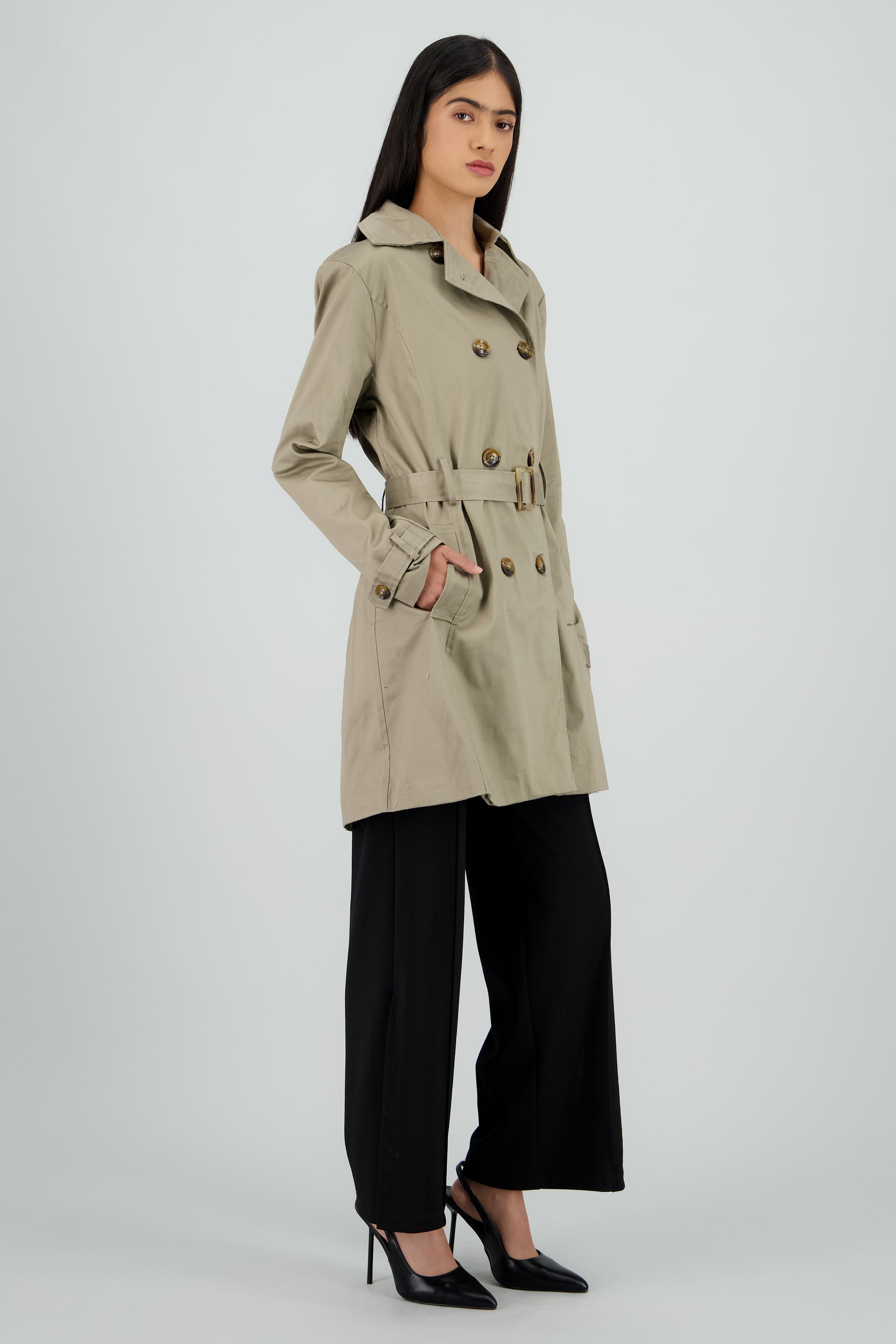 Gabardina lisa con botones OLIVO