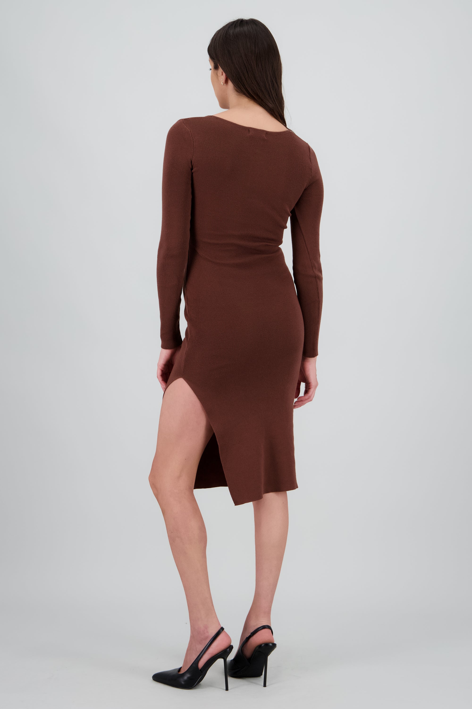 Vestido tejido escote cuadrado CHOCOLATE