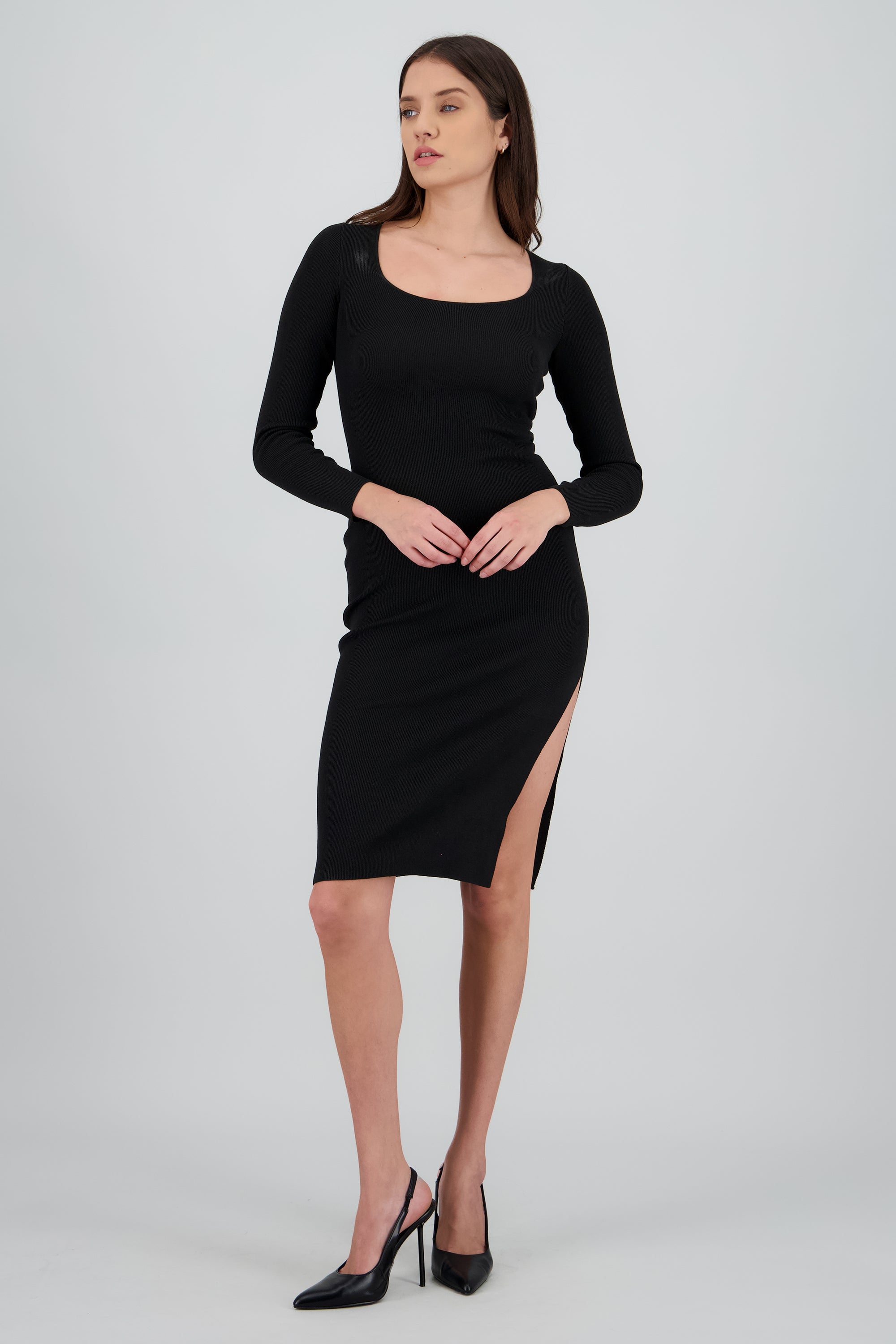Vestido tejido escote cuadrado NEGRO