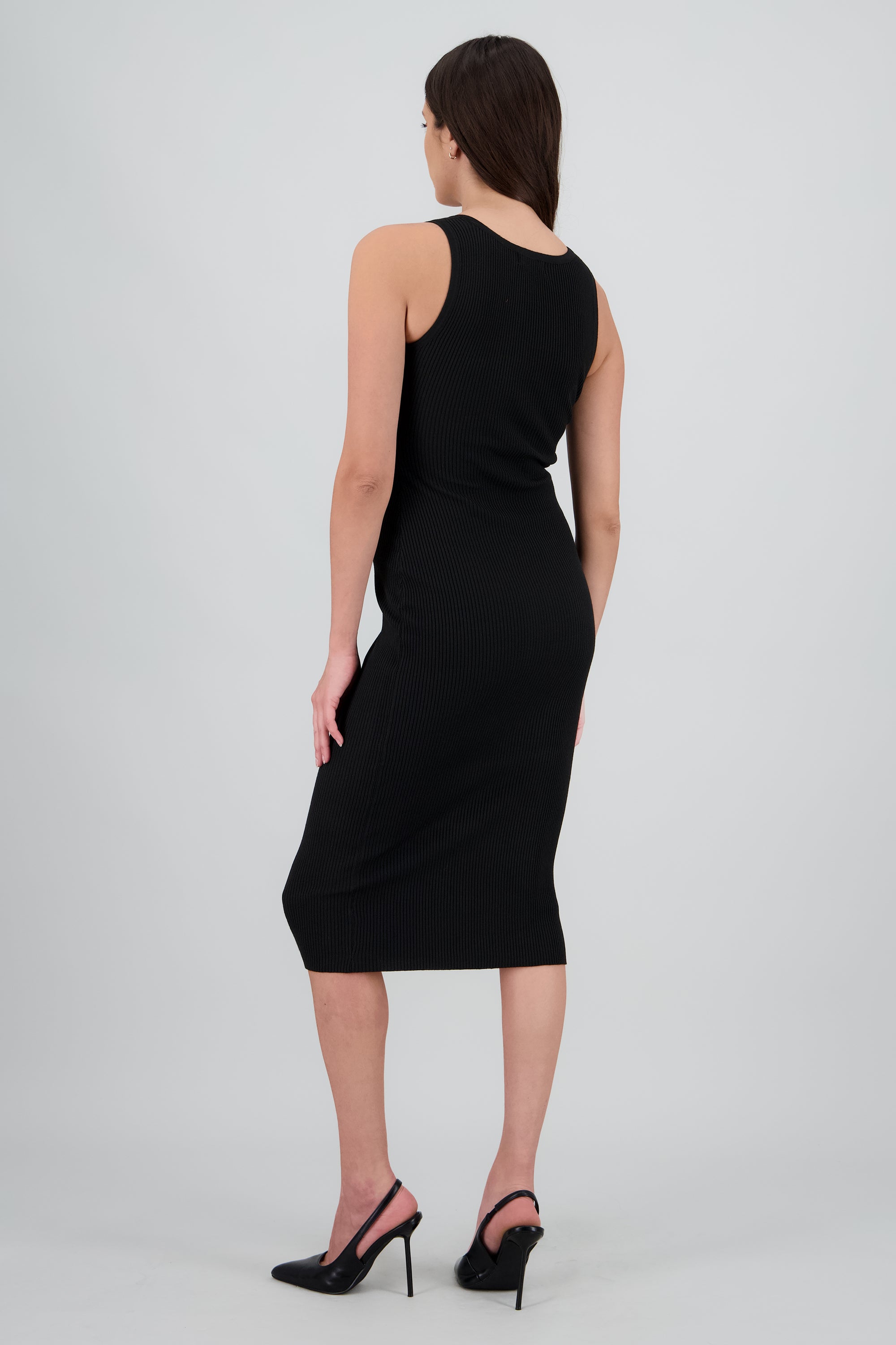 Vestido tejido liso con botones NEGRO