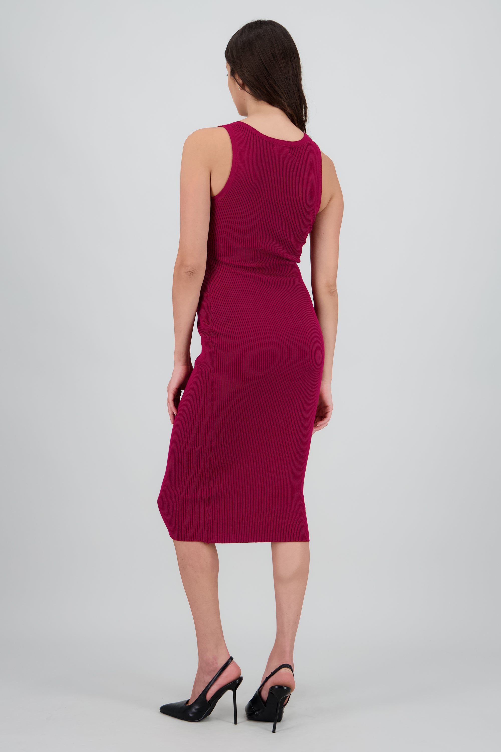 Vestido tejido liso con botones VINO
