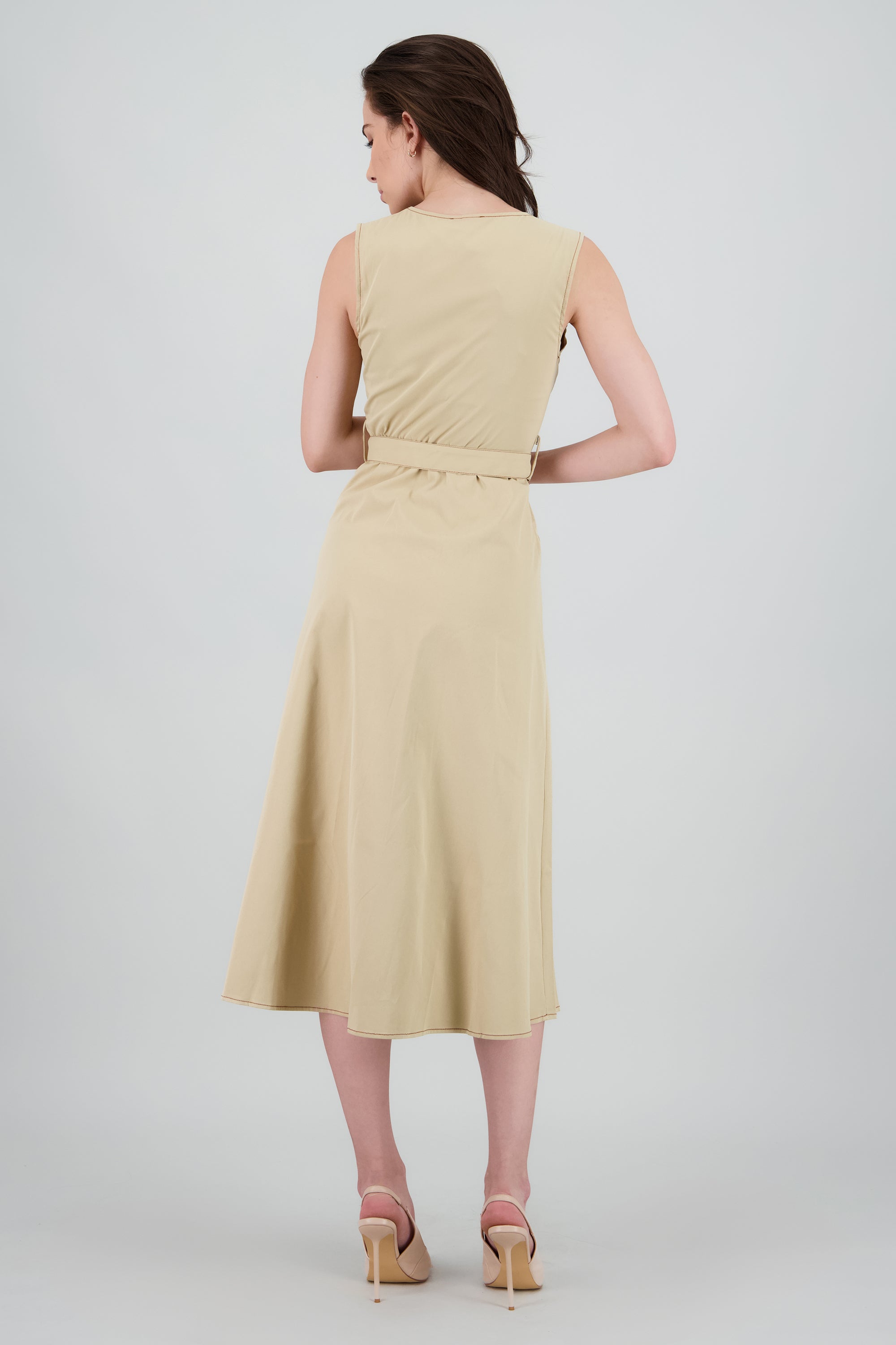 Vestido detalle botones manga corta KHAKI