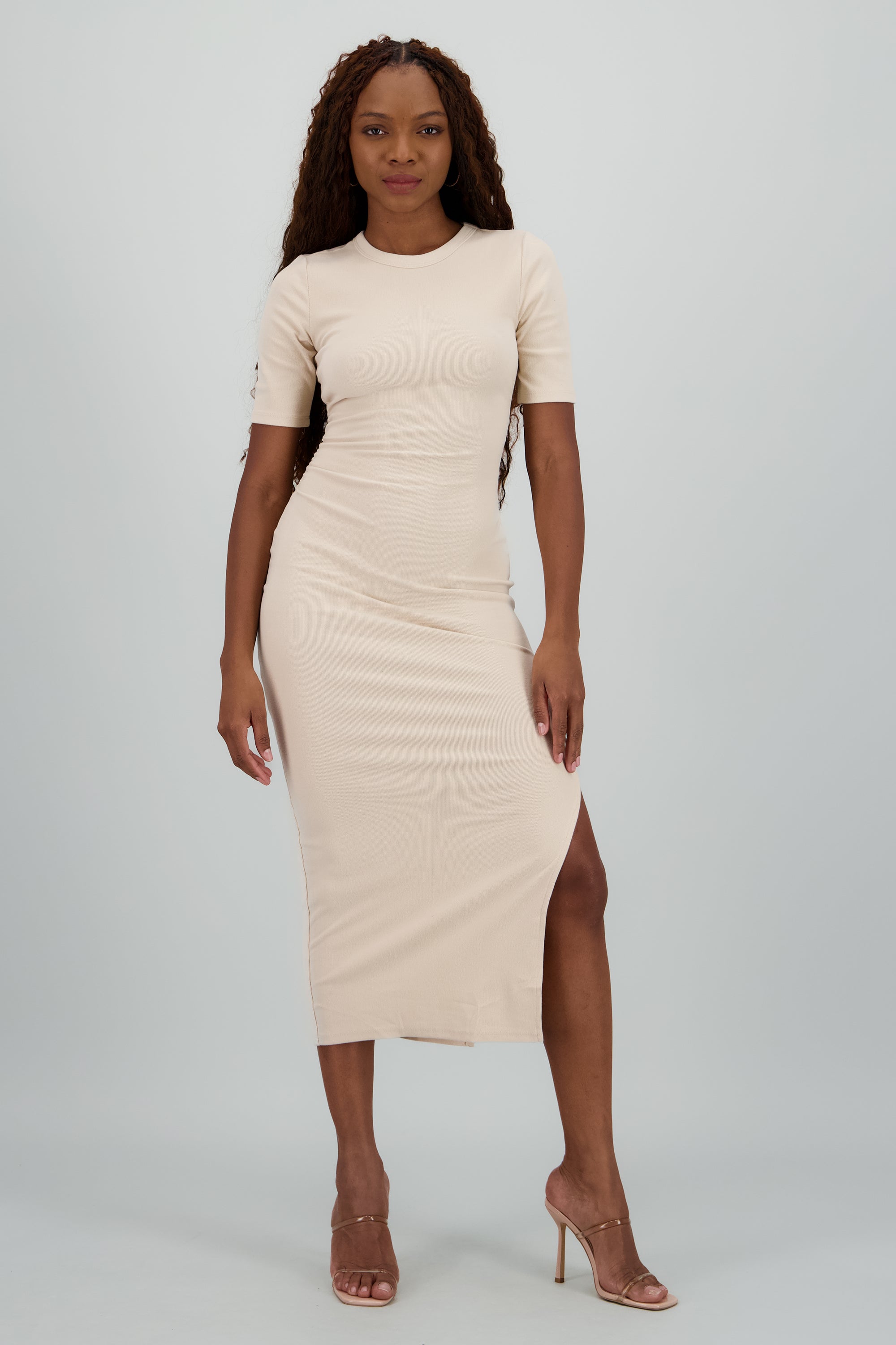 Vestido bodycon drapedado KHAKI
