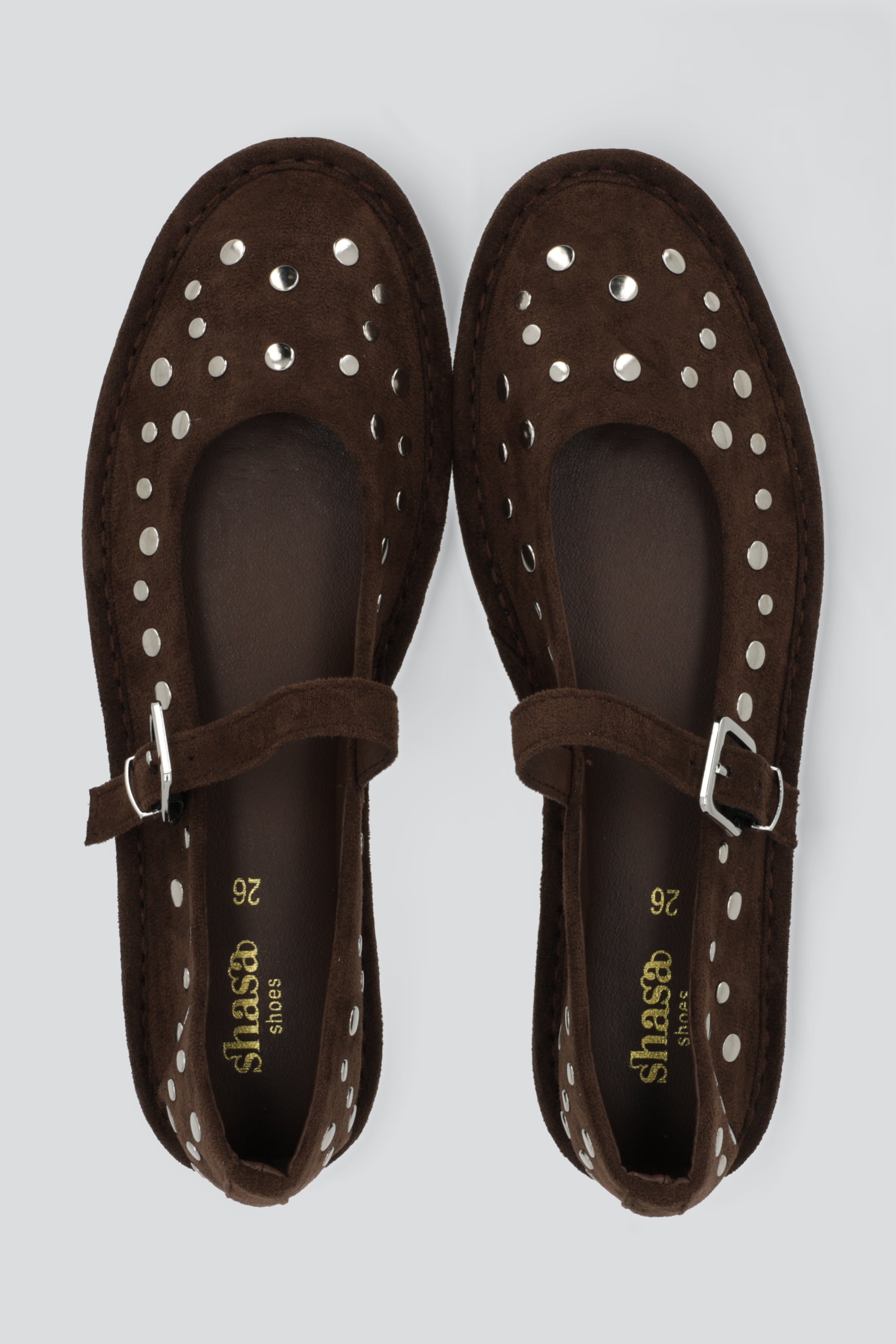 Flat mary jane suave studs CHOCOLATE