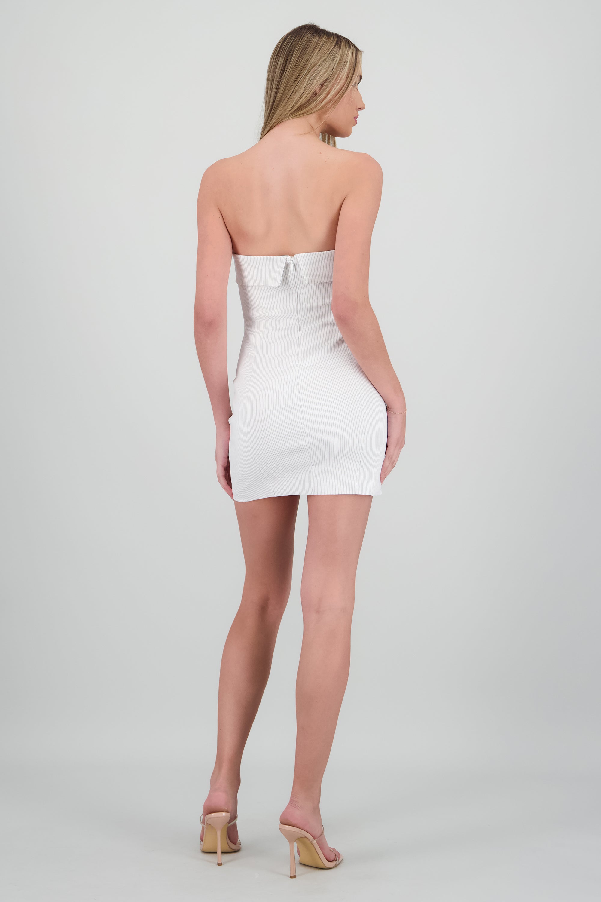 Vestido mini bandeau rayas sastre BLANCO COMBO