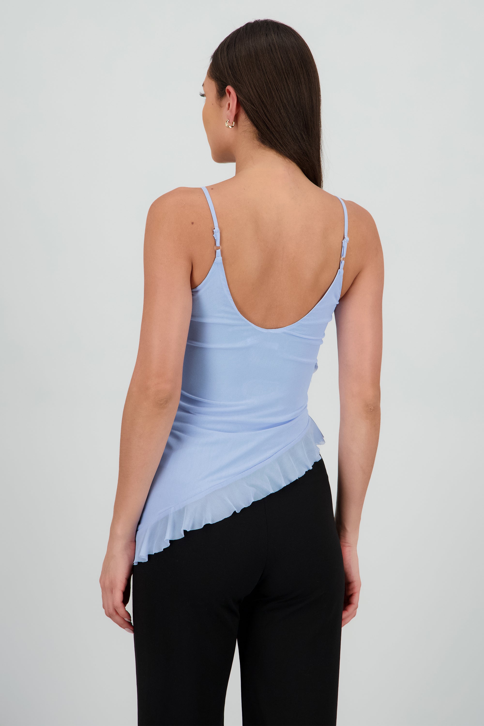 Top con olanes de mesh AZUL