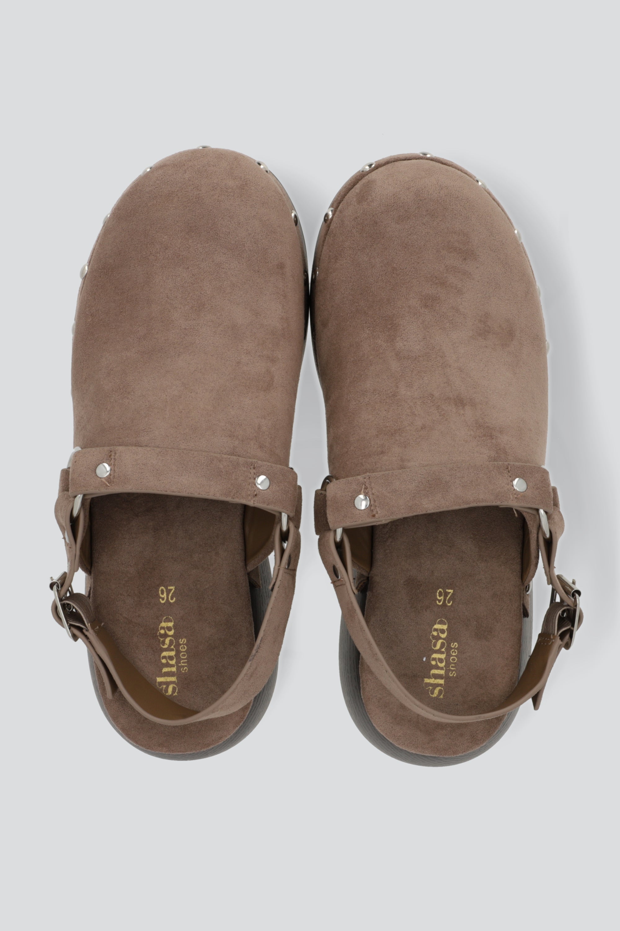 Zueco hebilla circular plataforma TAUPE