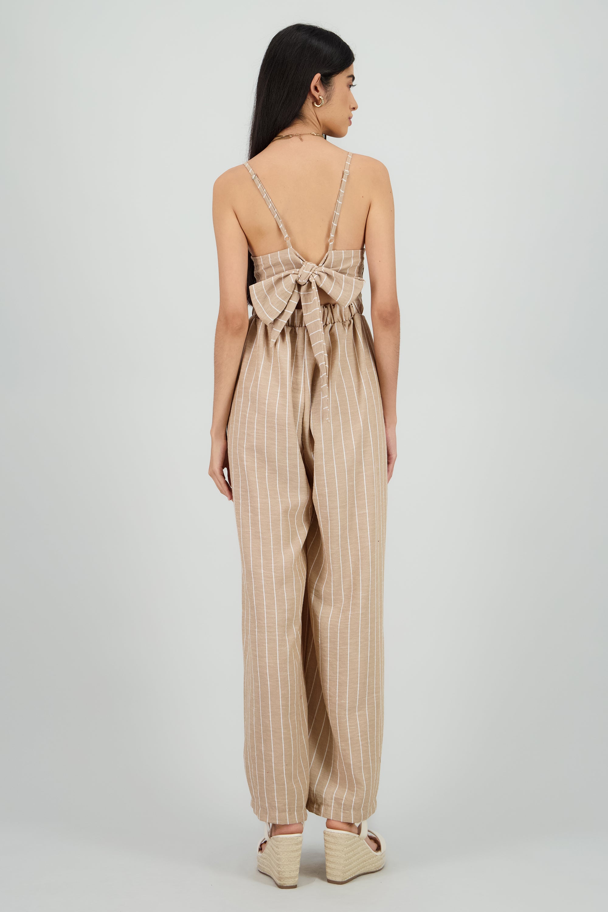 Jumpsuit tirantes escote v rayas BEIGE