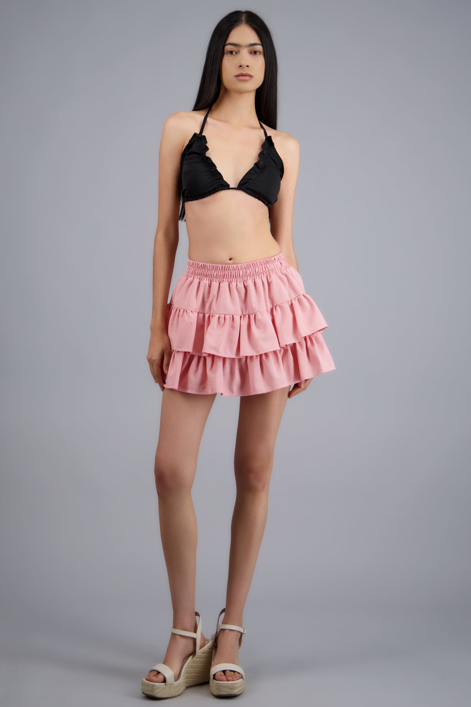 Falda mini doble olán en manta ROSA PASTEL