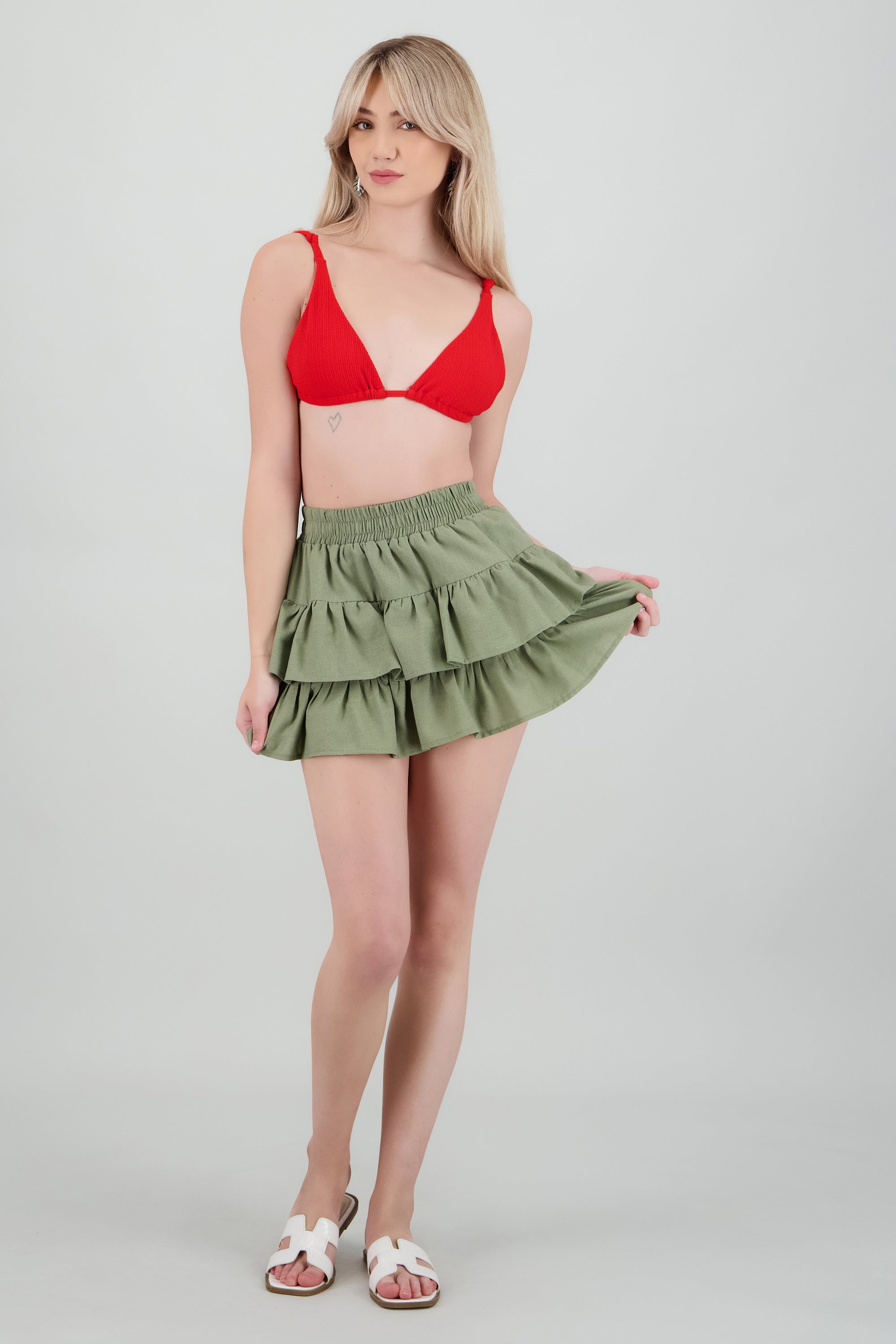 Falda mini doble olán en manta OLIVO