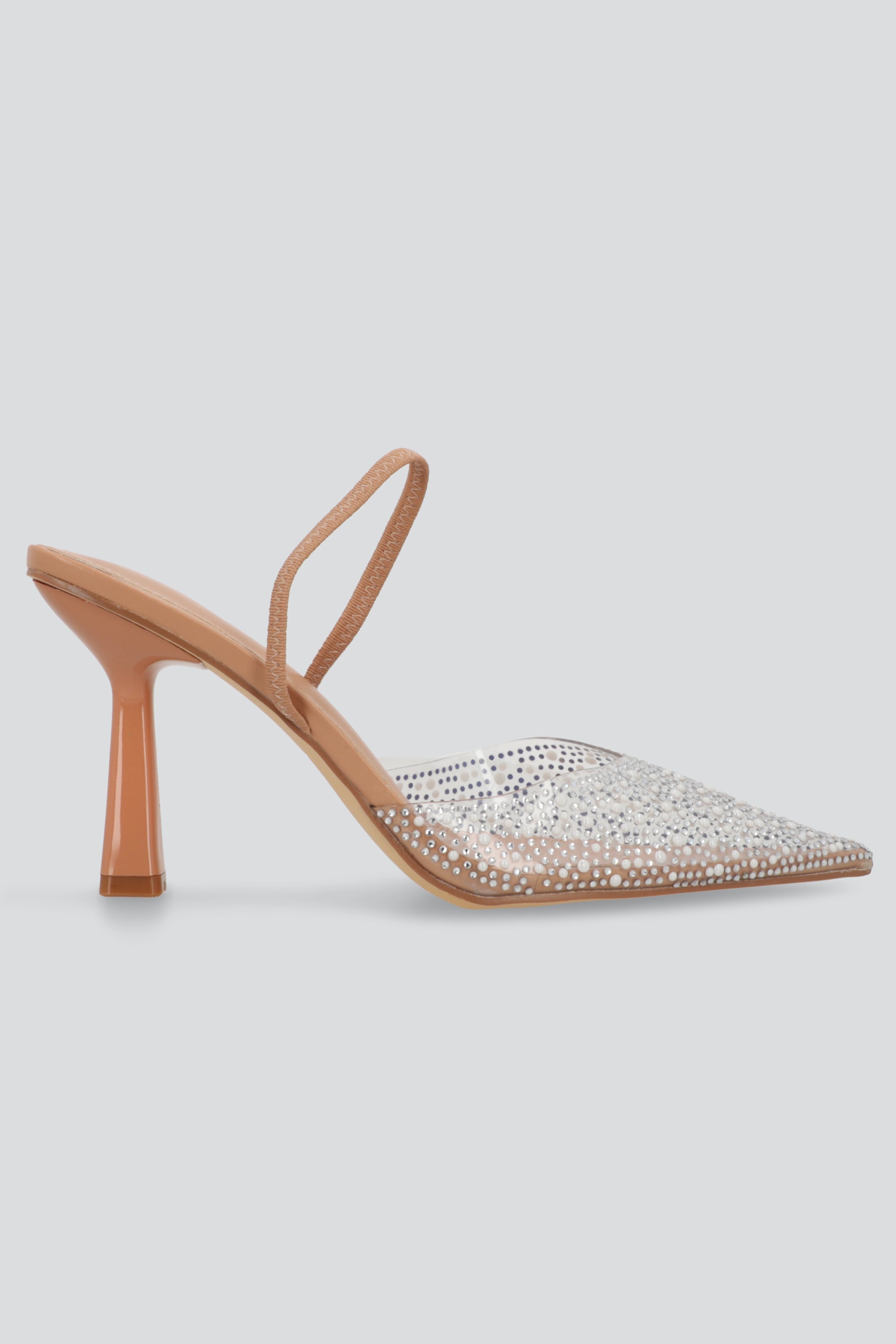 Tacon pointy transparente brillos y perlas NUDE