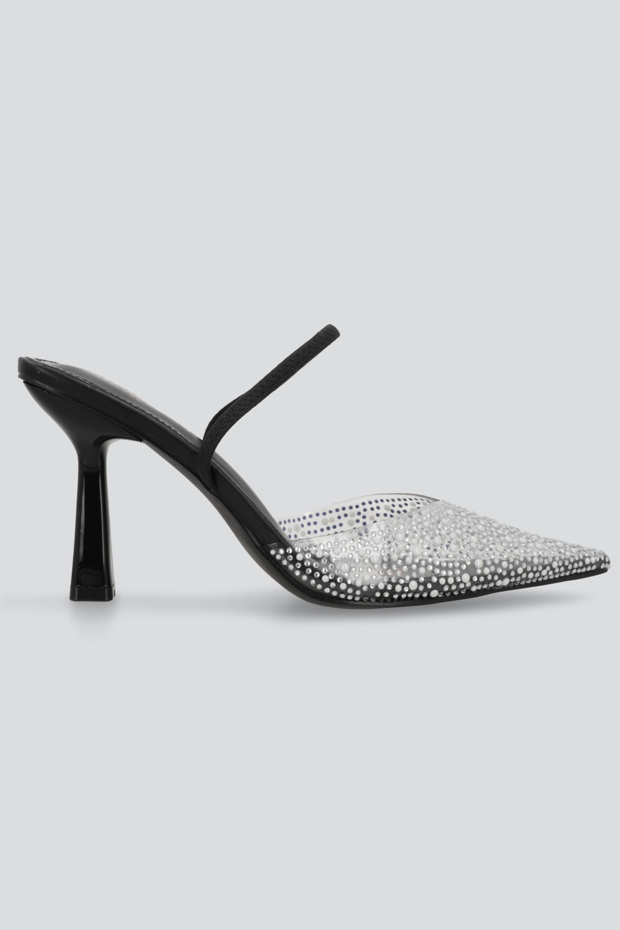 Tacon pointy transparente brillos y perlas NEGRO
