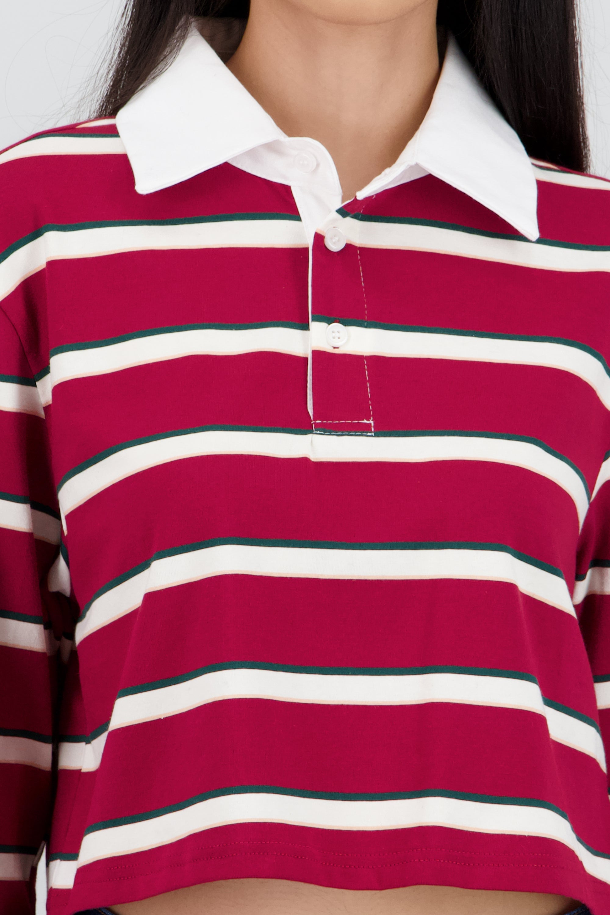 Playera polo con rayas manga larga VINO COMBO