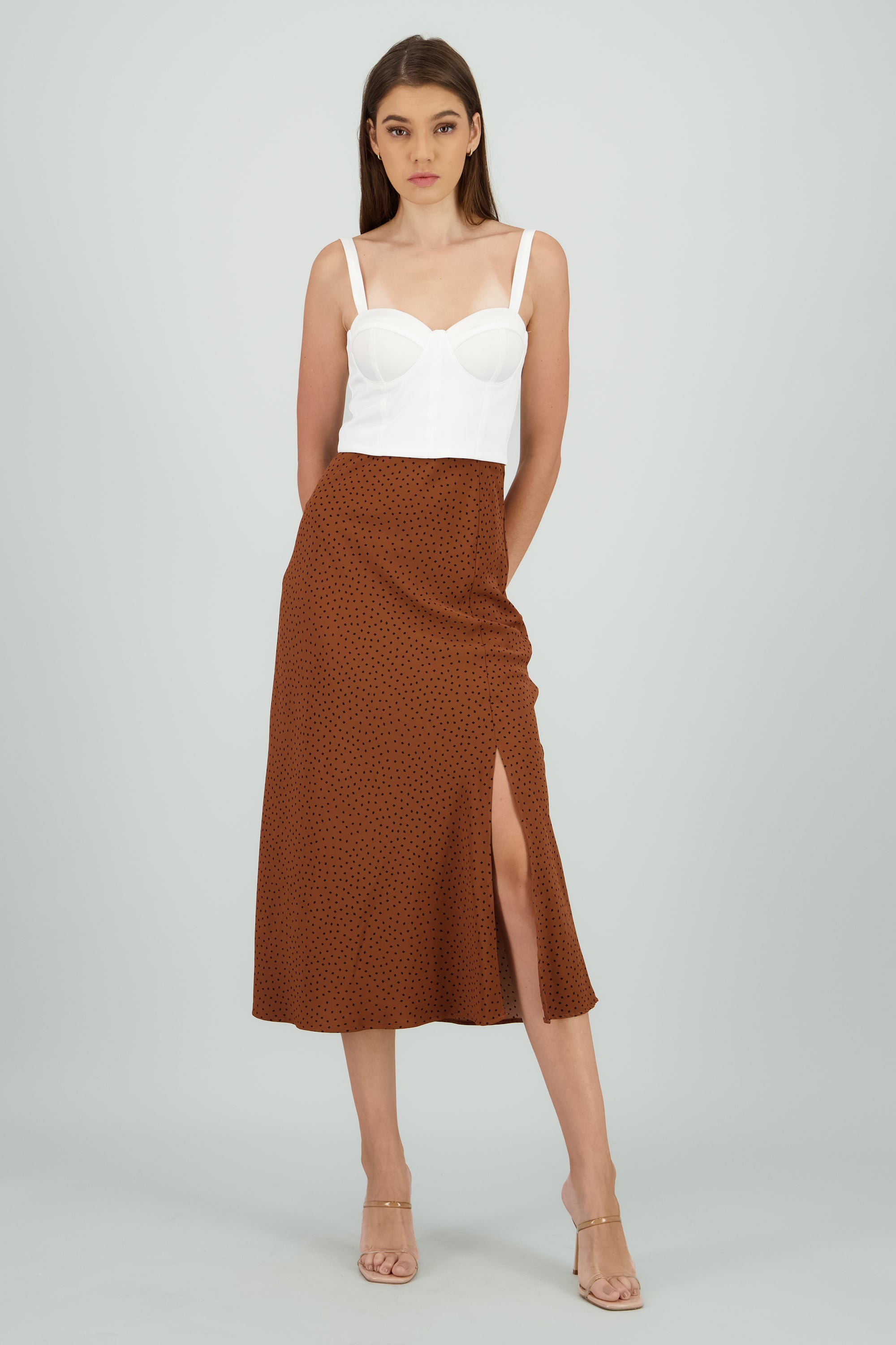 Falda estampada midi satinada CAFE COMBO