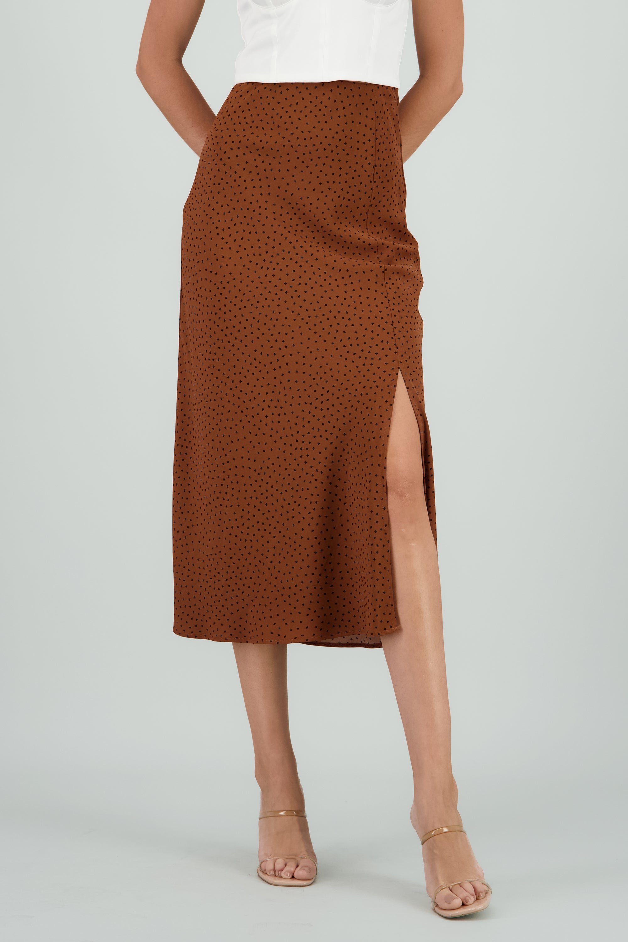 Falda estampada midi satinada CAFE COMBO