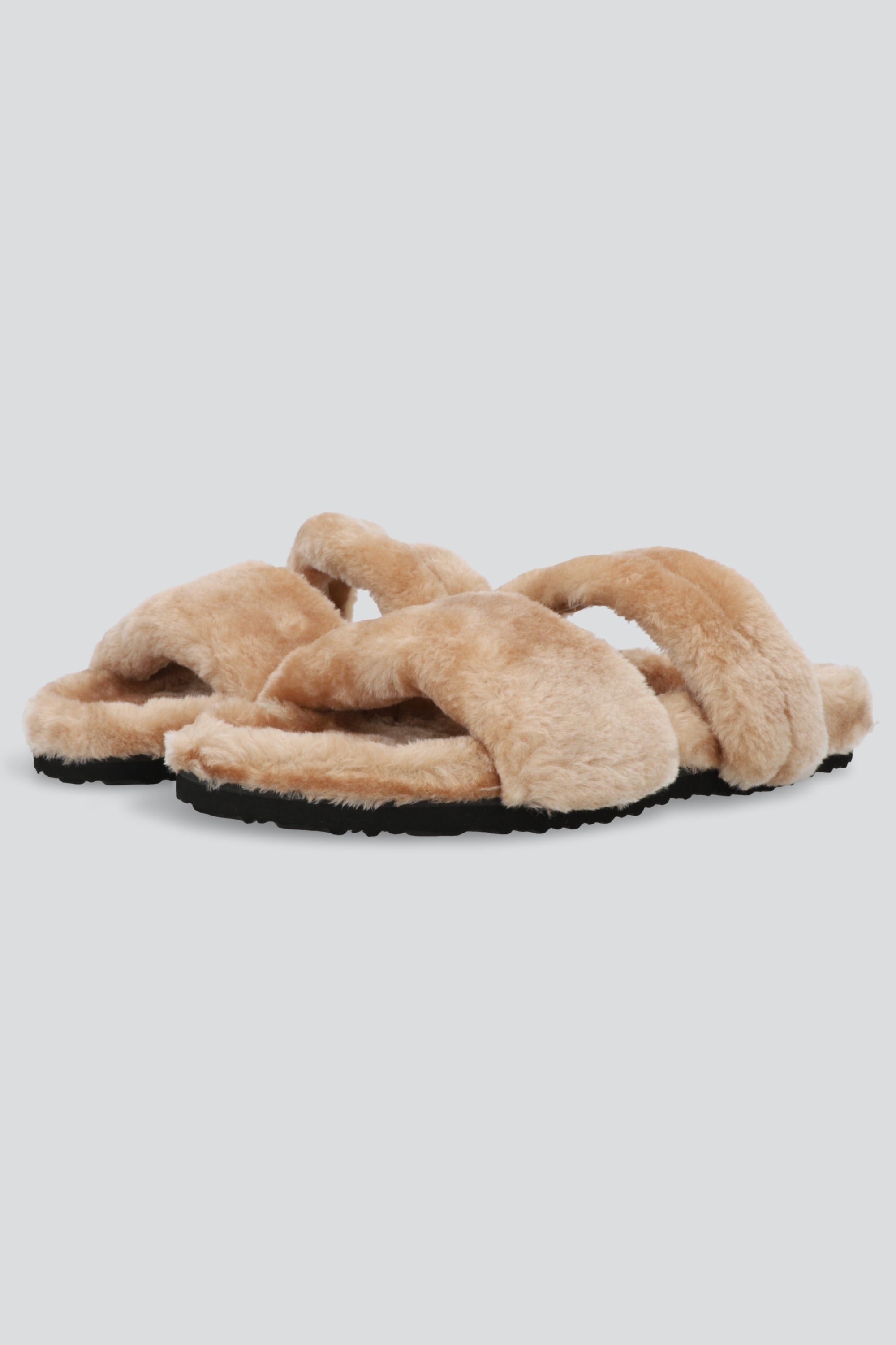Pantuflas tiras peludas TAUPE