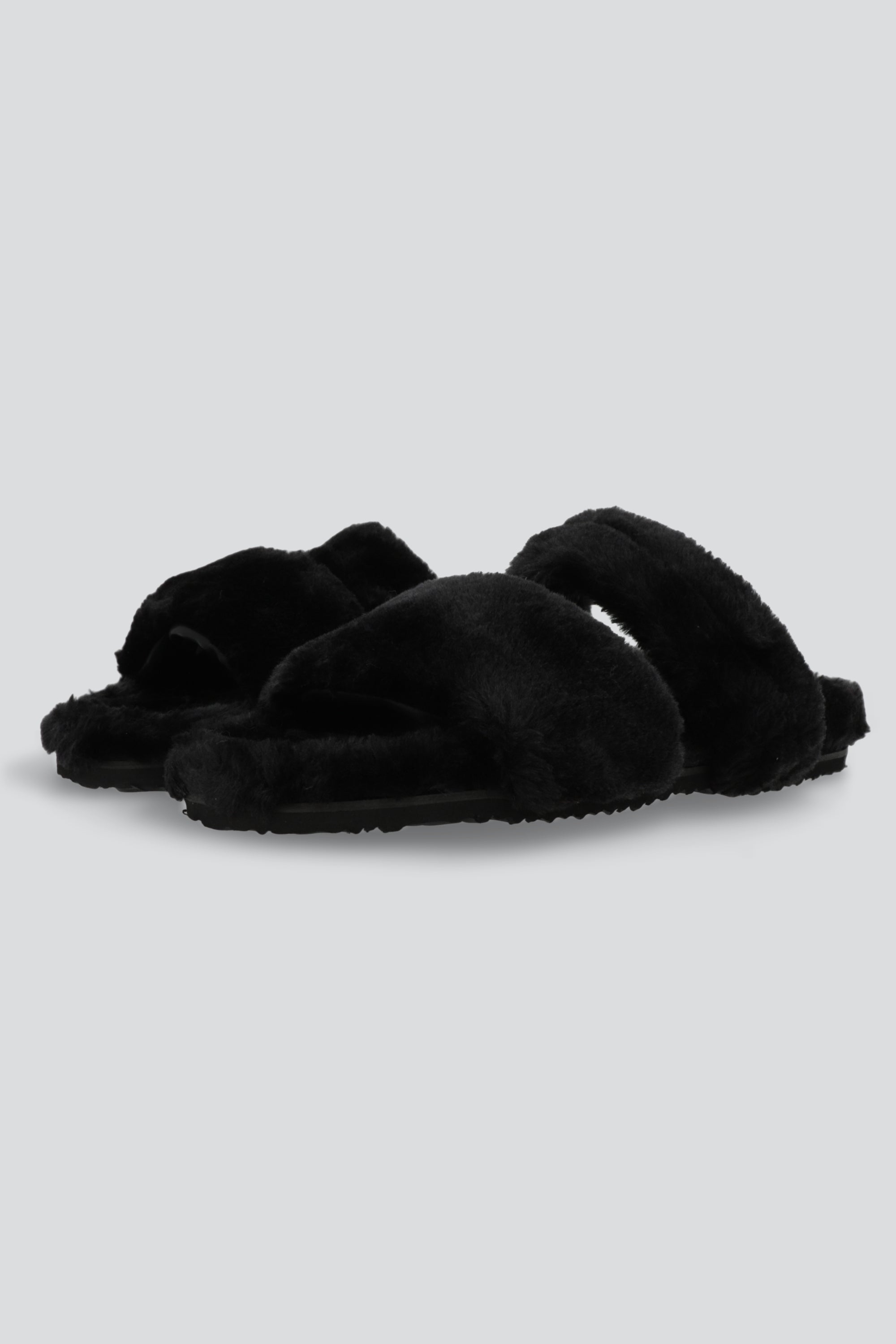 Pantuflas tiras peludas NEGRO