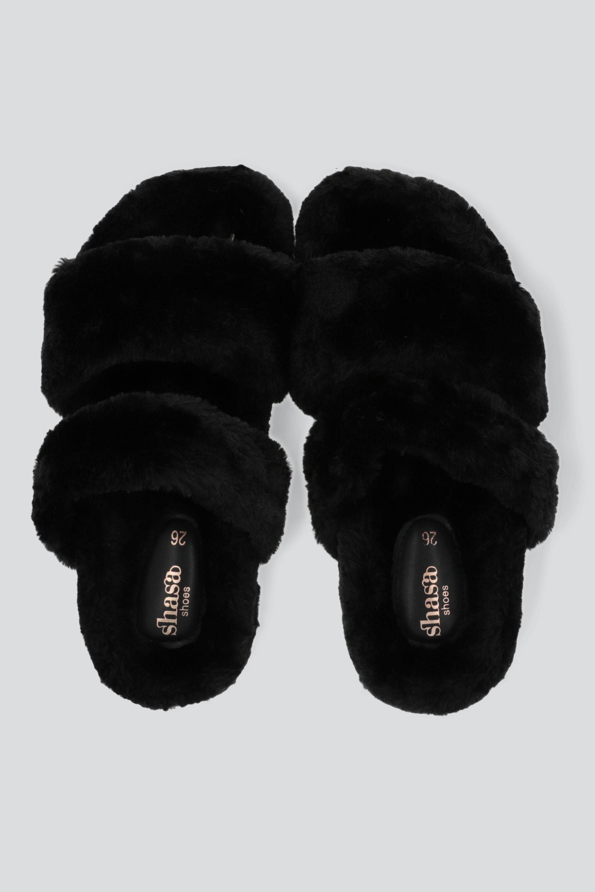 Pantuflas tiras peludas NEGRO