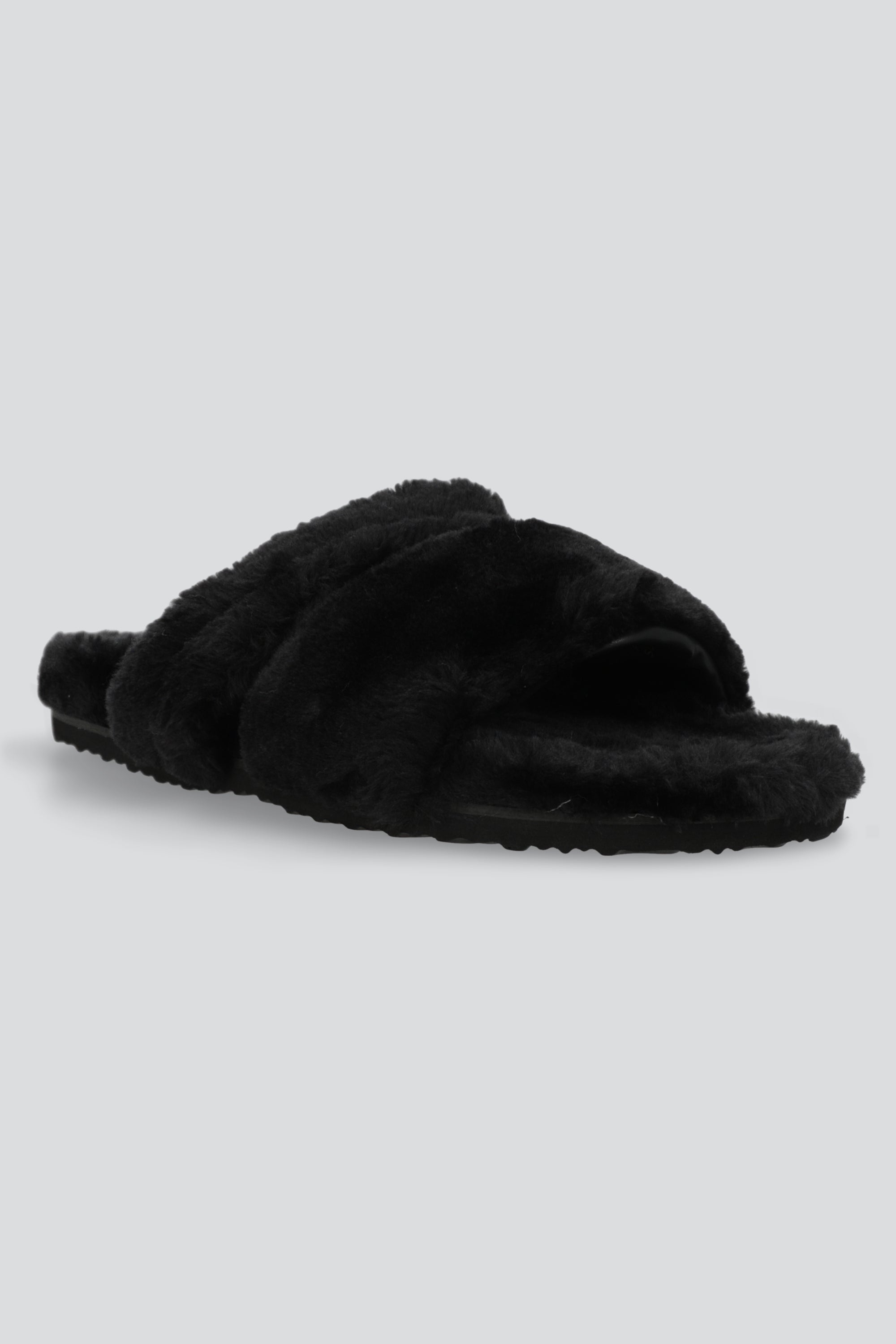 Pantuflas tiras peludas NEGRO