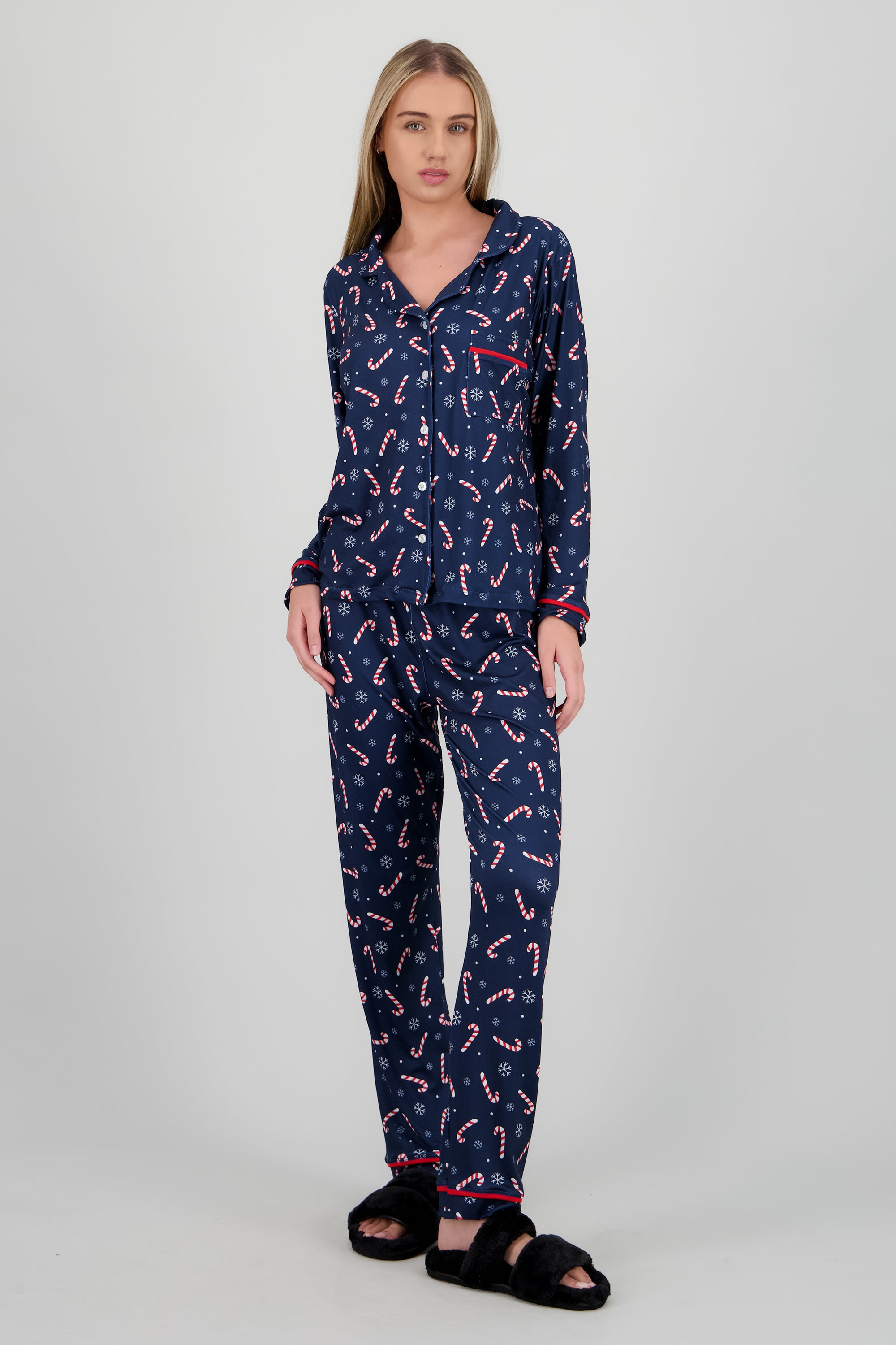 Pantuflas tiras peludas NEGRO