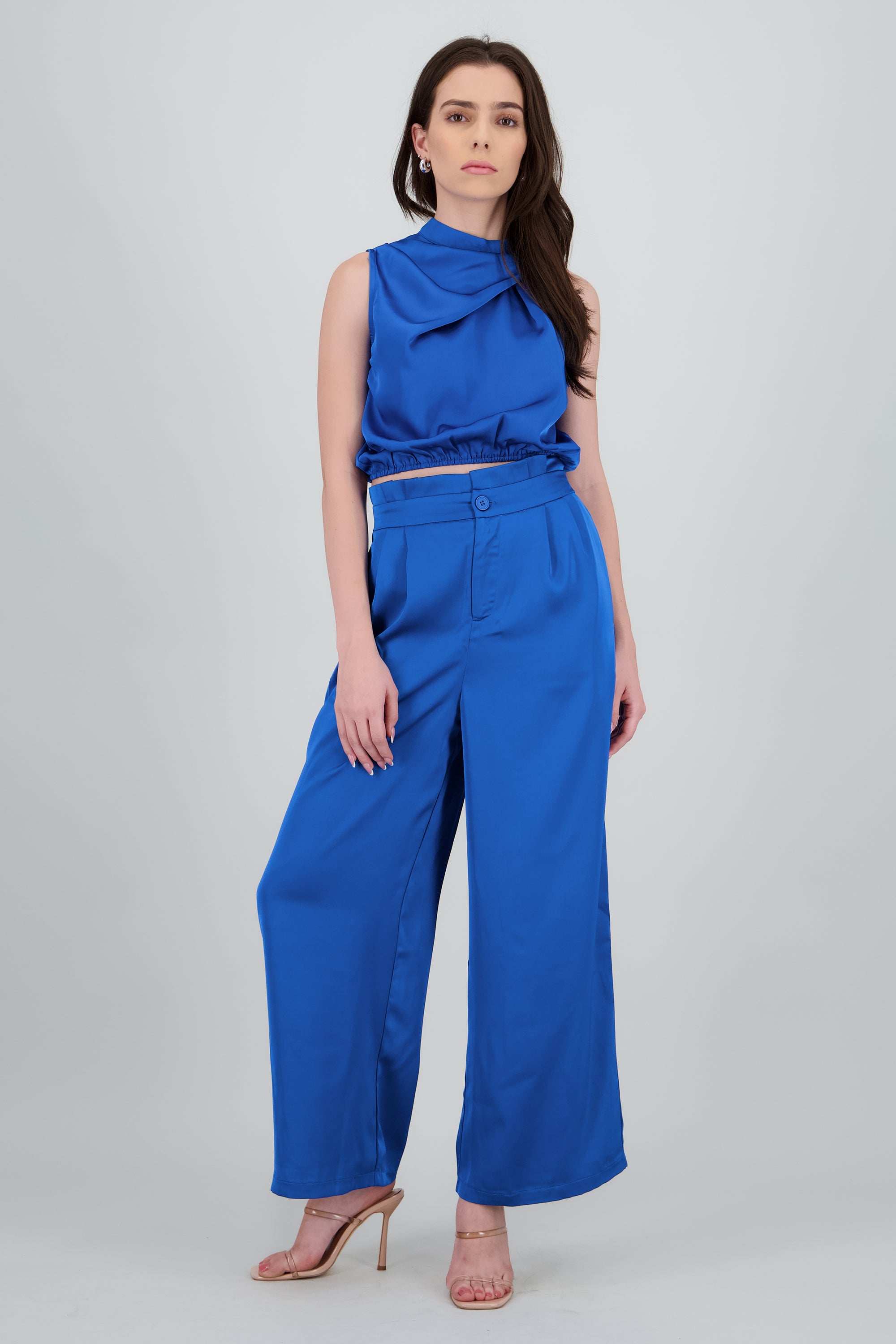 Pantalon high waisted ligero wide leg AZUL