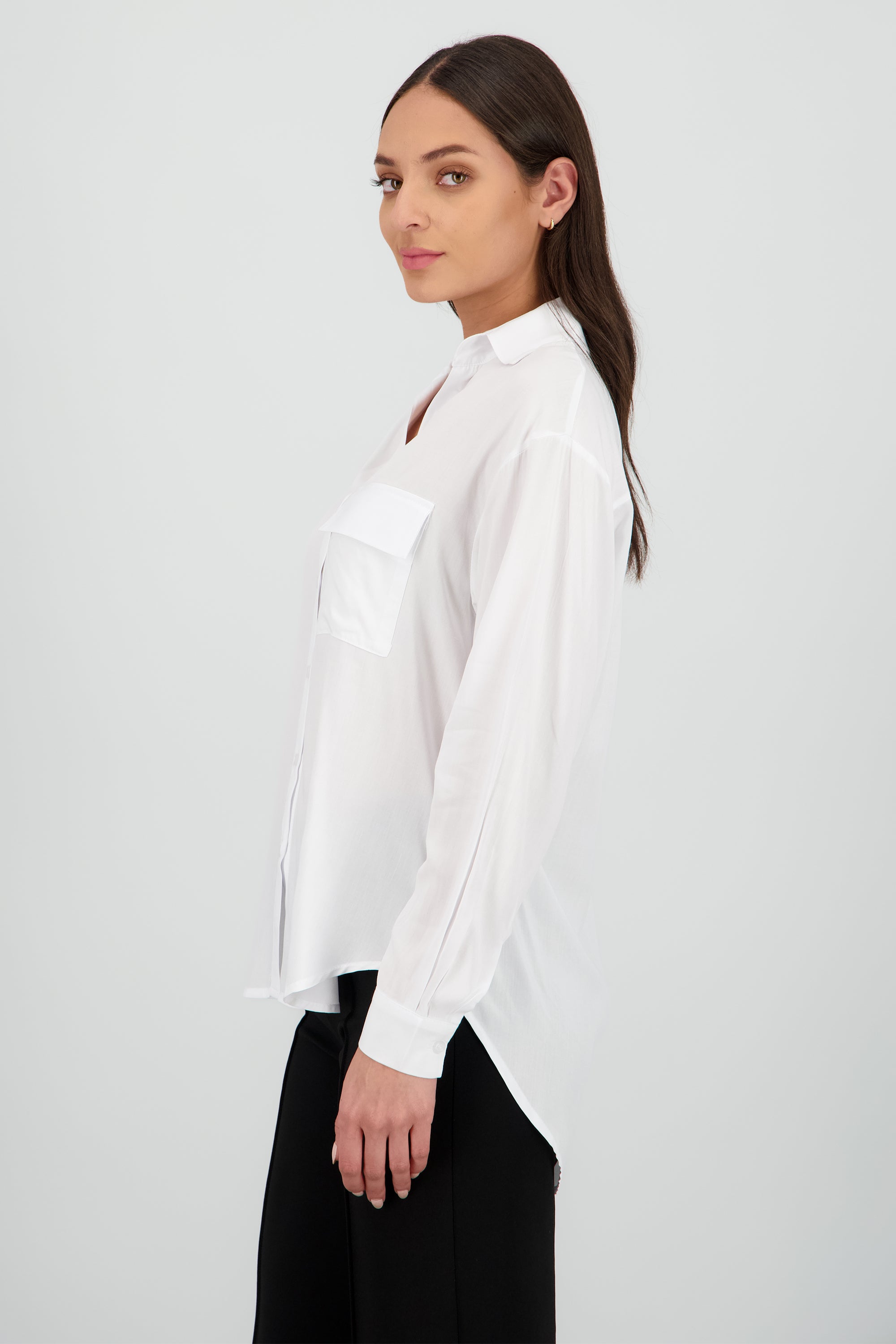 Camisa manga larga detalle bolsa BLANCO