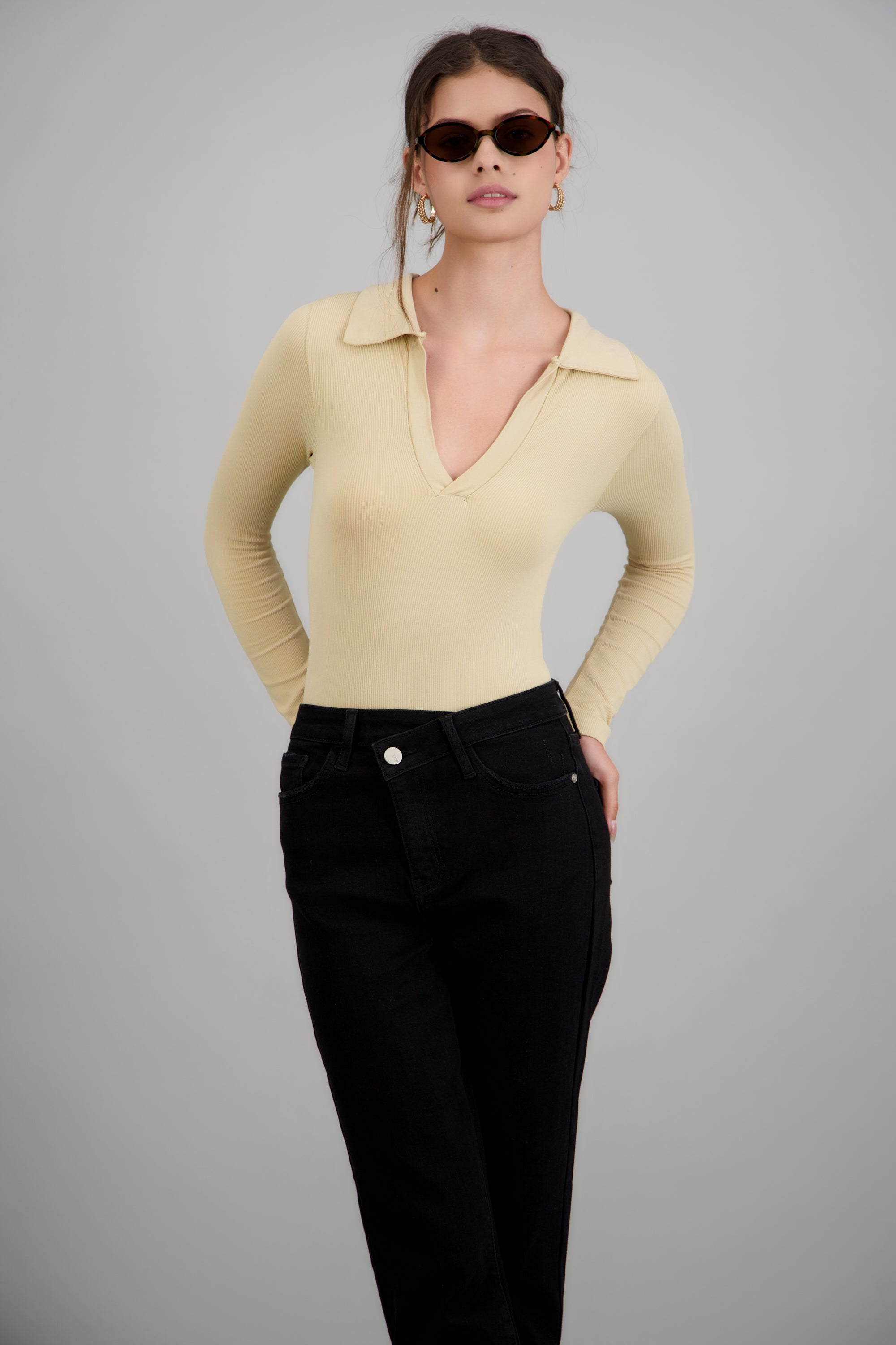 Bodysuit manga larga seamless liso BEIGE
