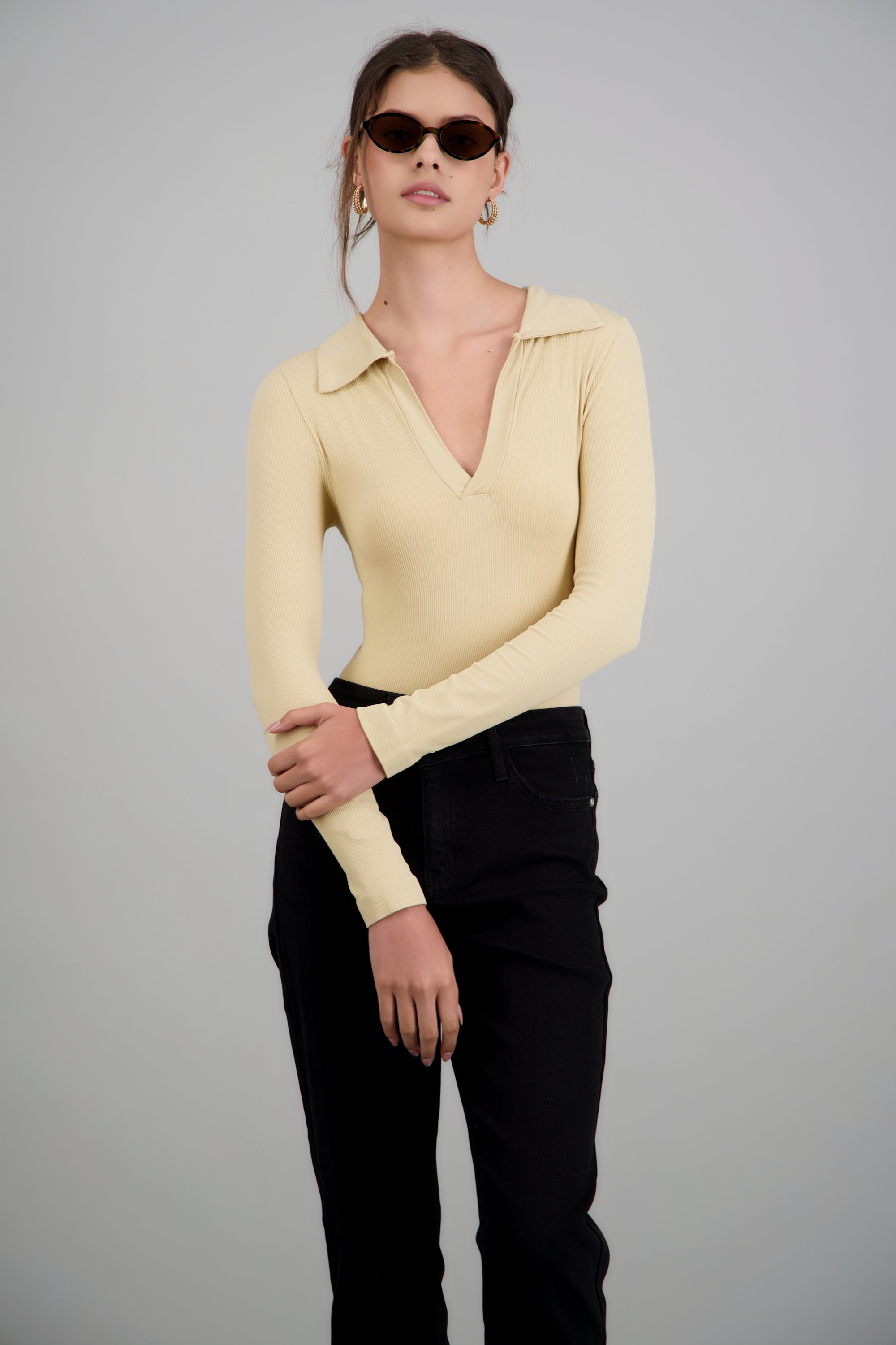Bodysuit manga larga seamless liso BEIGE