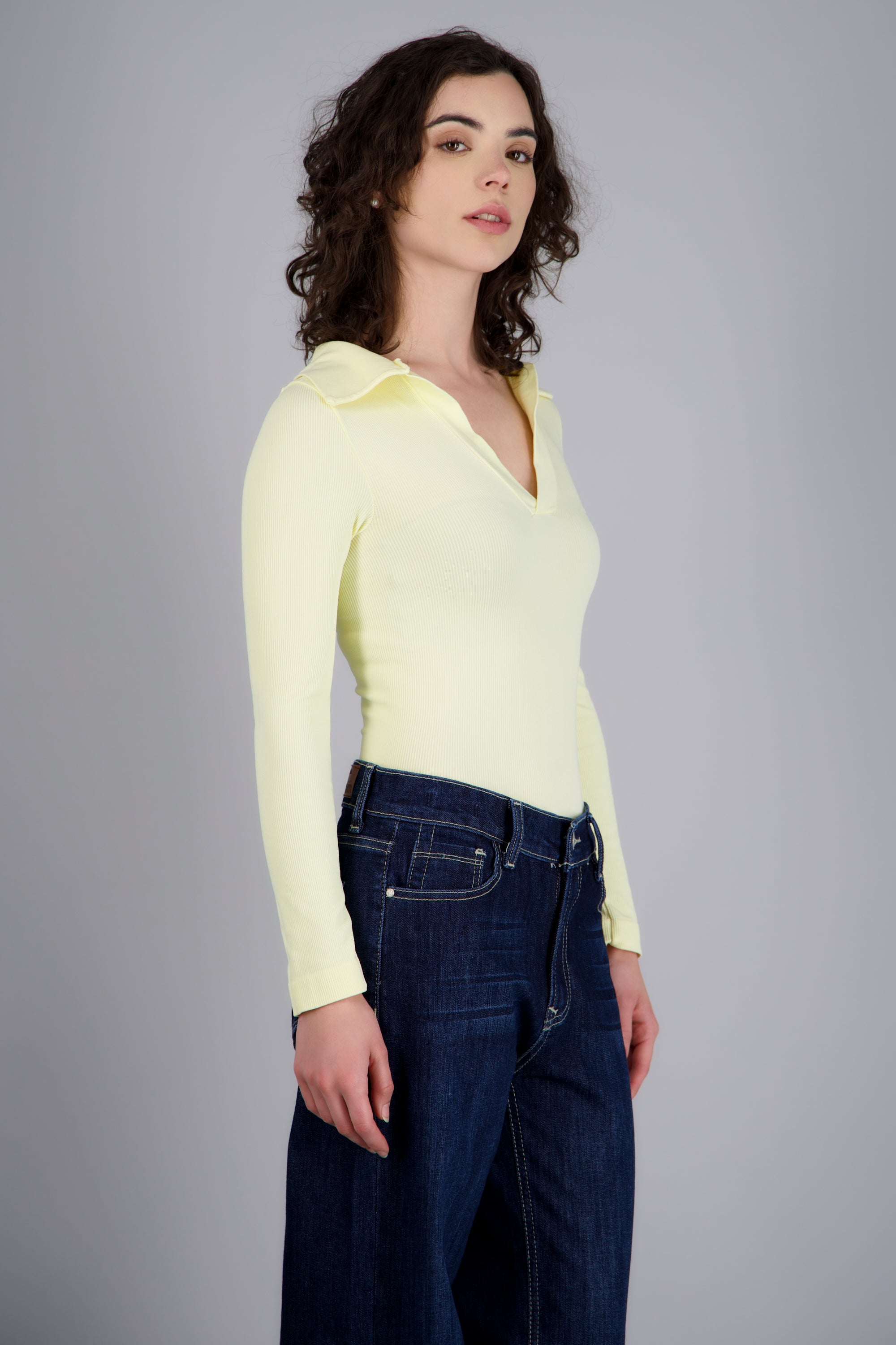 Bodysuit manga larga seamless liso AMARILLO PASTEL