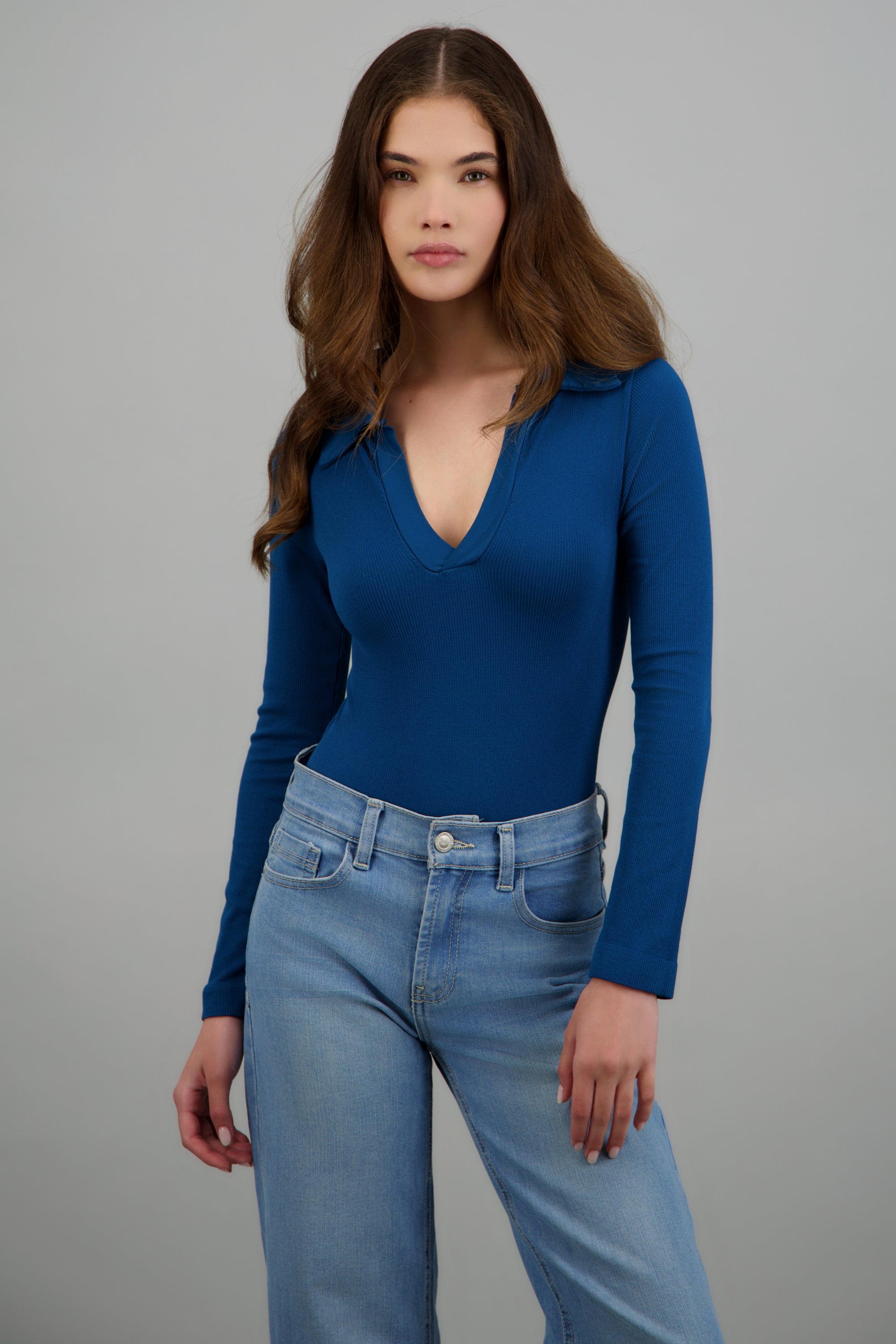 Bodysuit manga larga seamless liso AZUL PATO