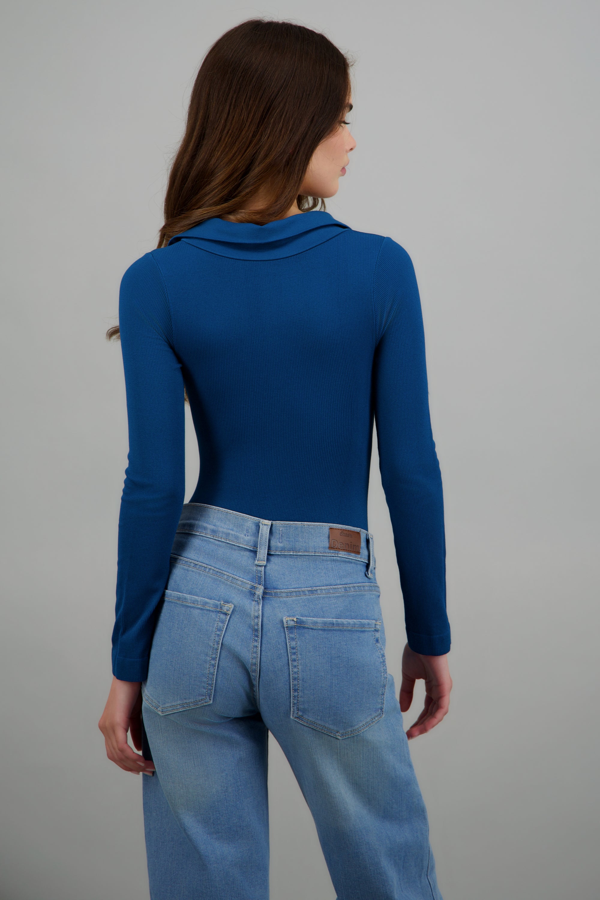 Bodysuit manga larga seamless liso AZUL PATO