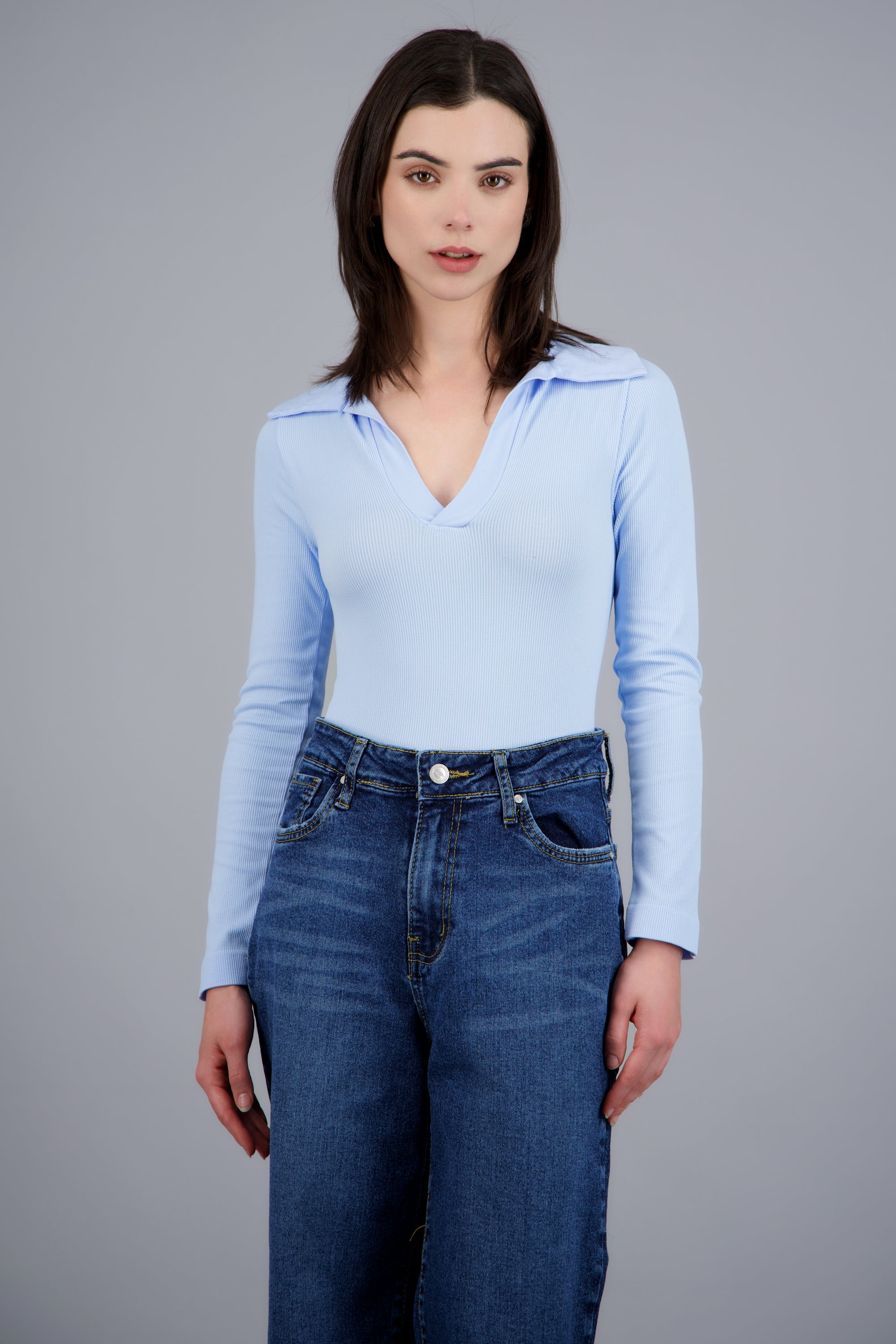 Bodysuit manga larga seamless liso AZUL PASTEL