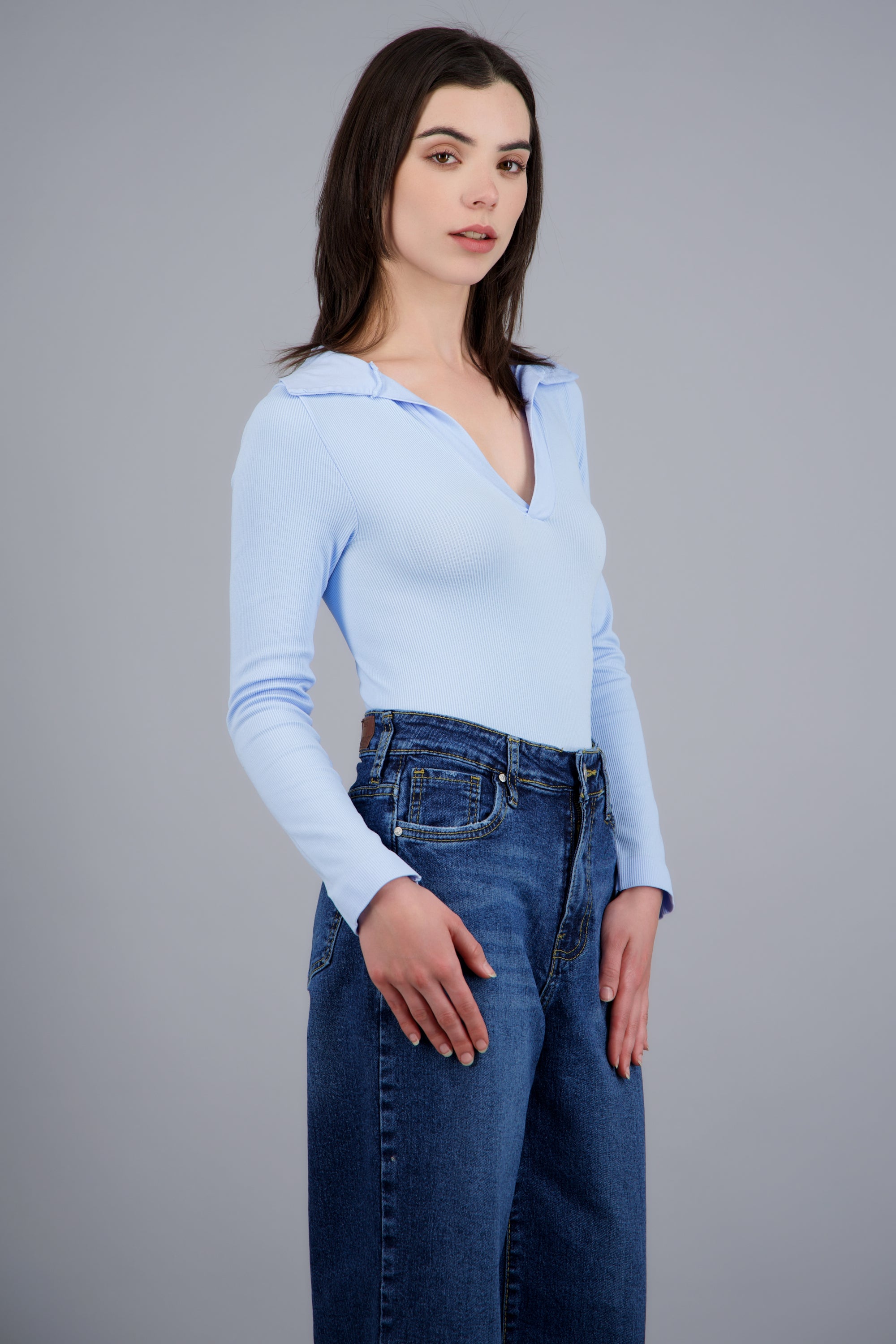 Bodysuit manga larga seamless liso AZUL PASTEL