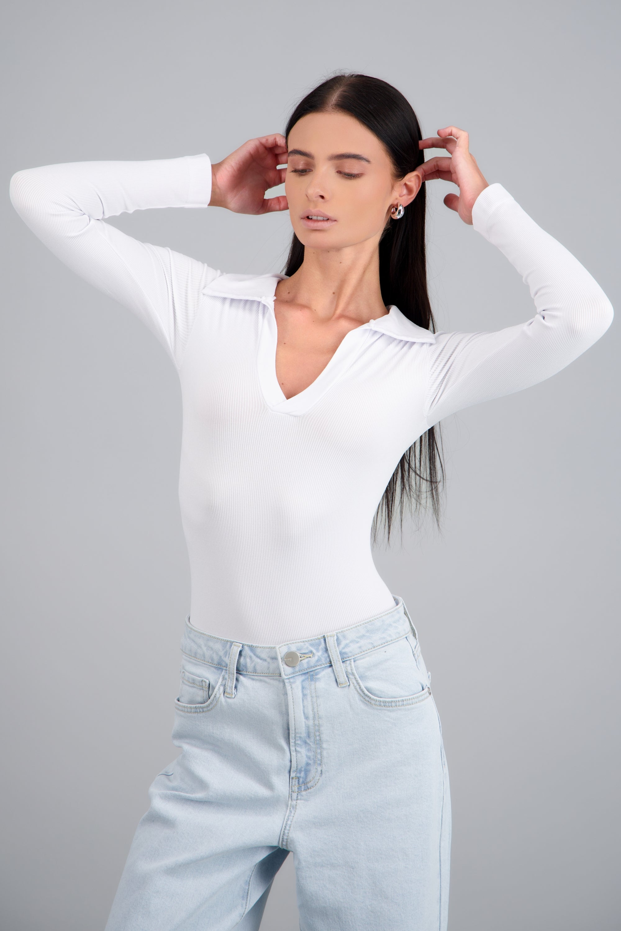 Bodysuit manga larga seamless liso BLANCO