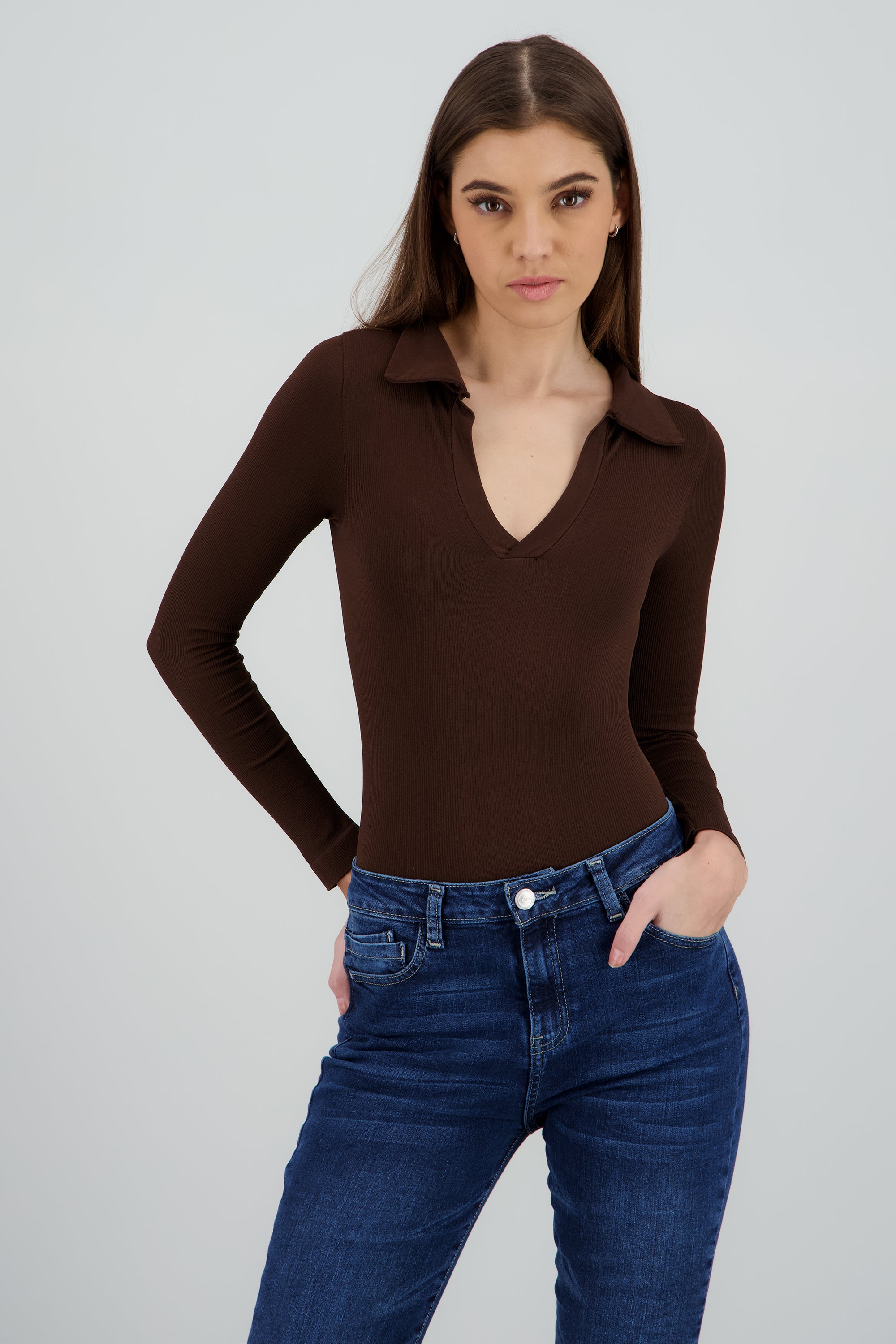 Bodysuit manga larga seamless liso CHOCOLATE