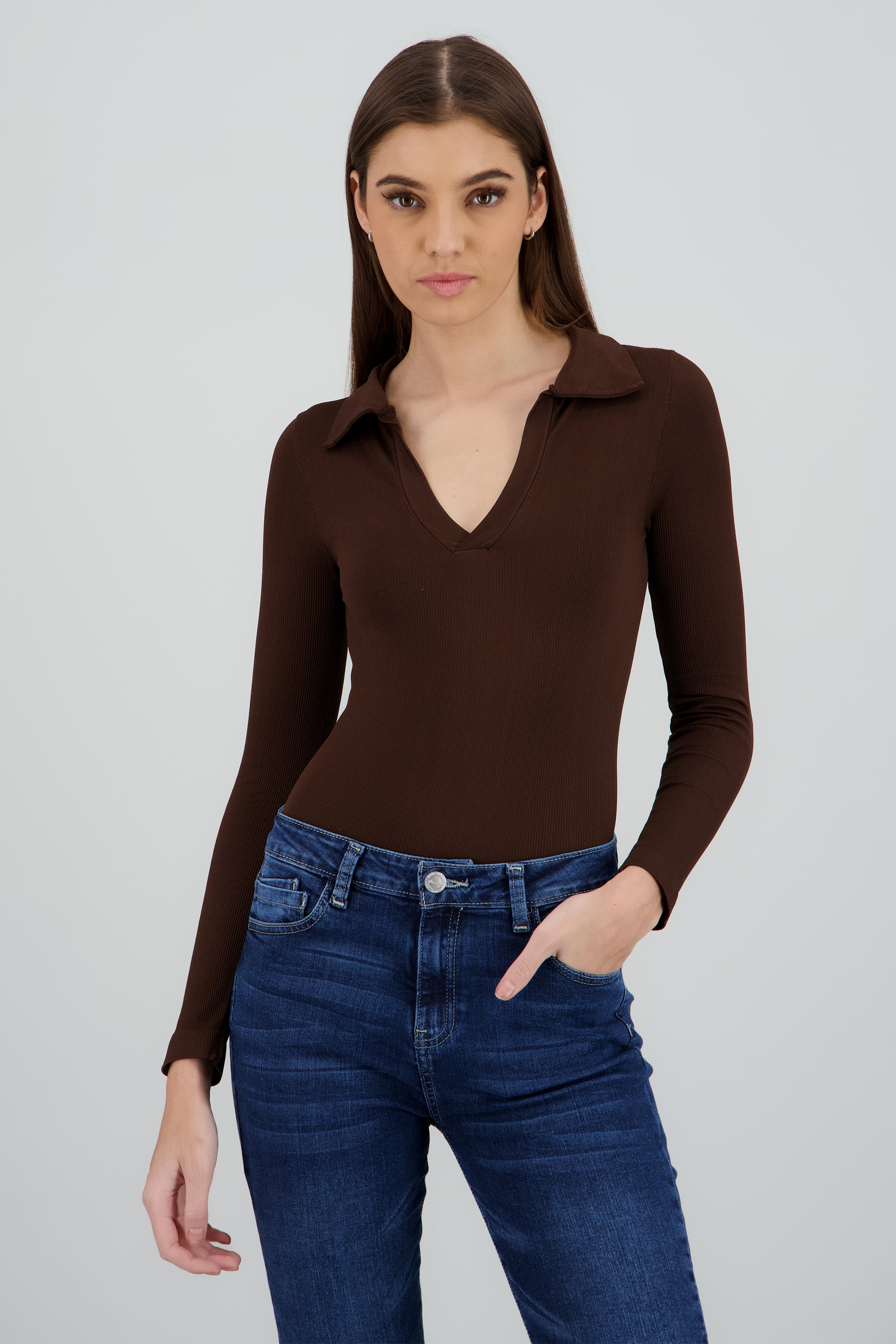 Bodysuit manga larga seamless liso CHOCOLATE