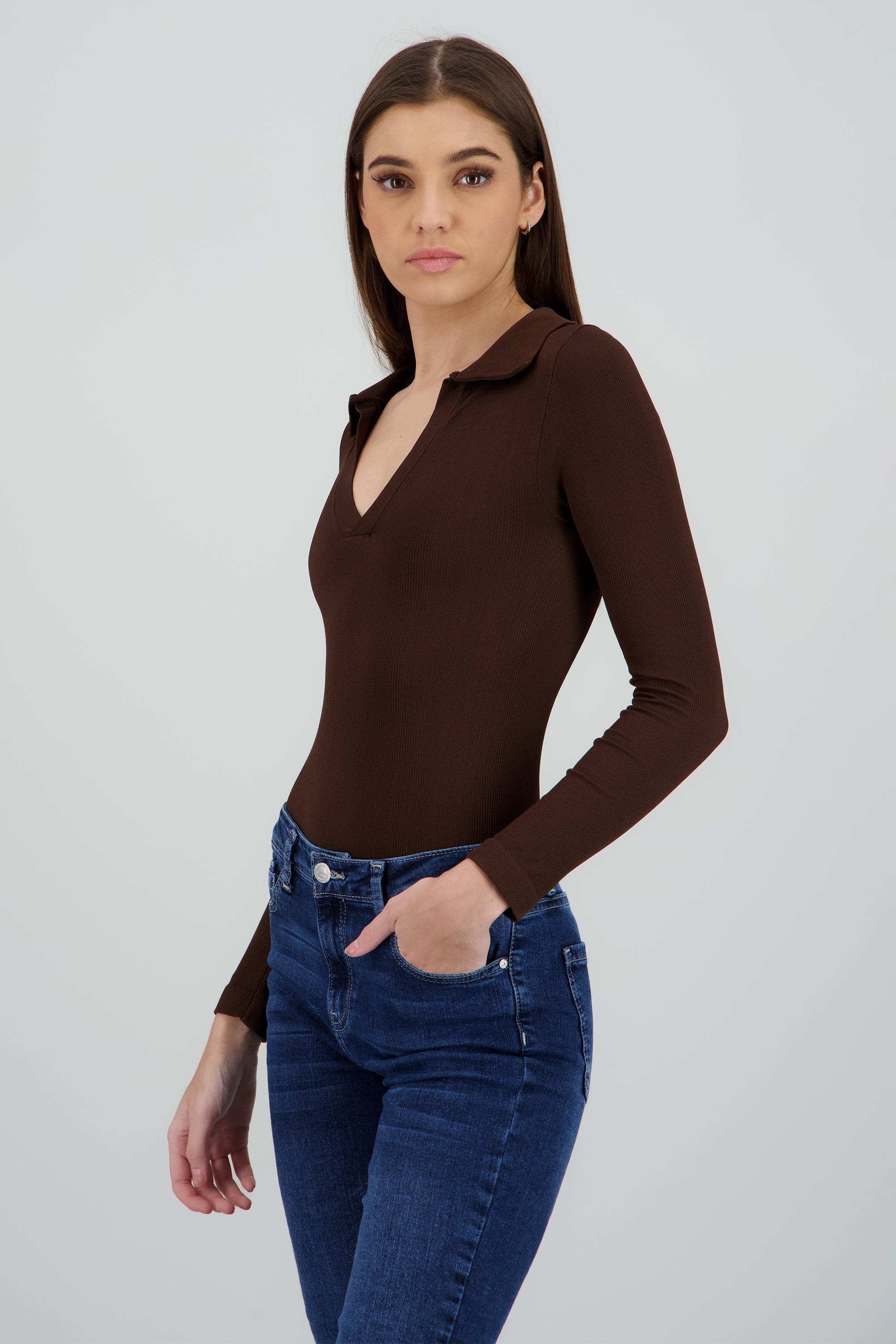 Bodysuit manga larga seamless liso CHOCOLATE