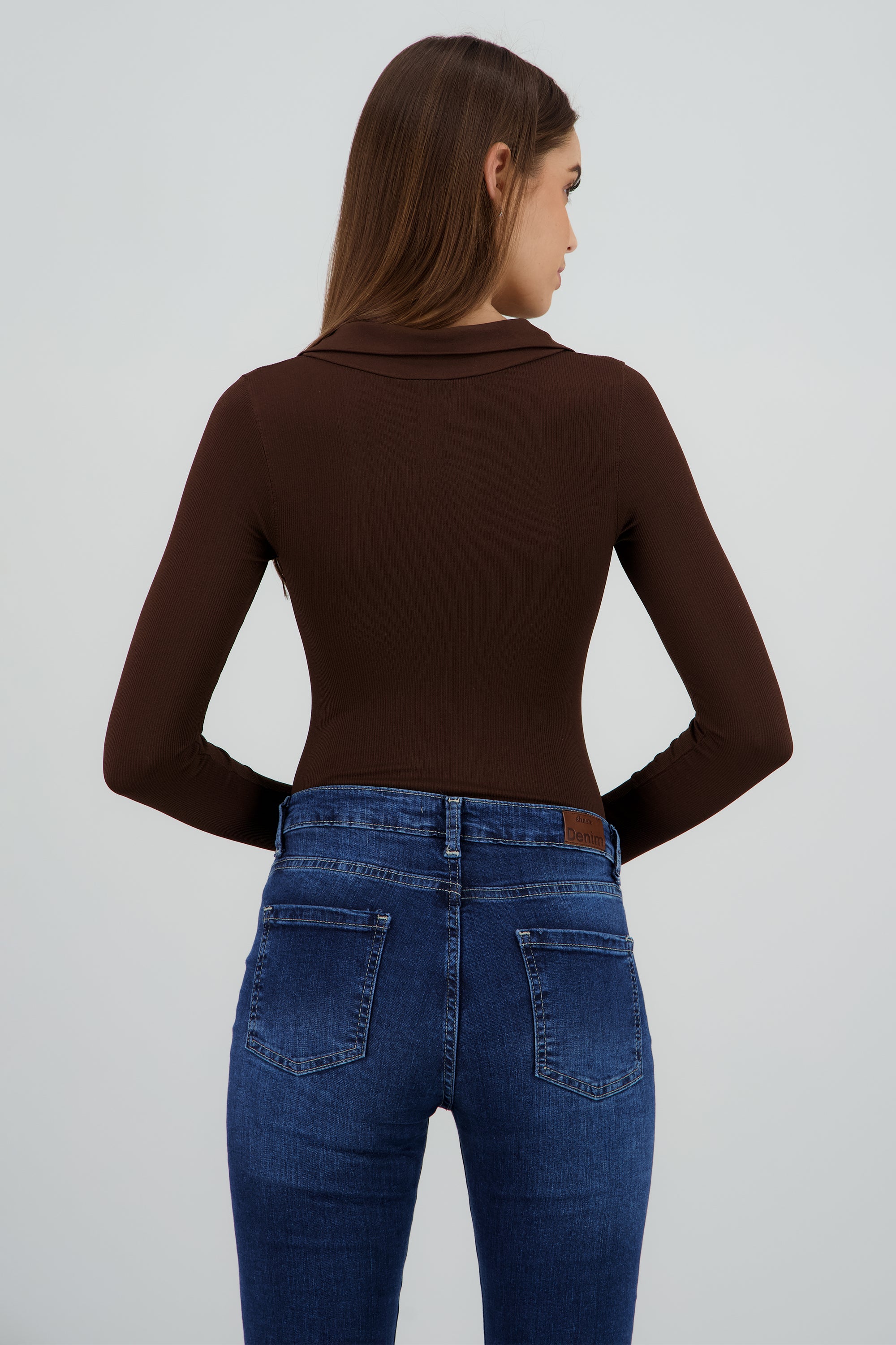 Bodysuit manga larga seamless liso CHOCOLATE