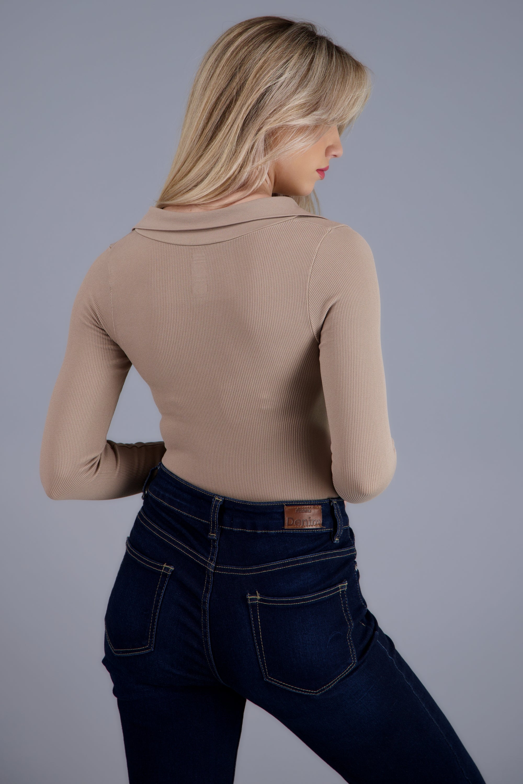 Bodysuit manga larga seamless liso TAUPE