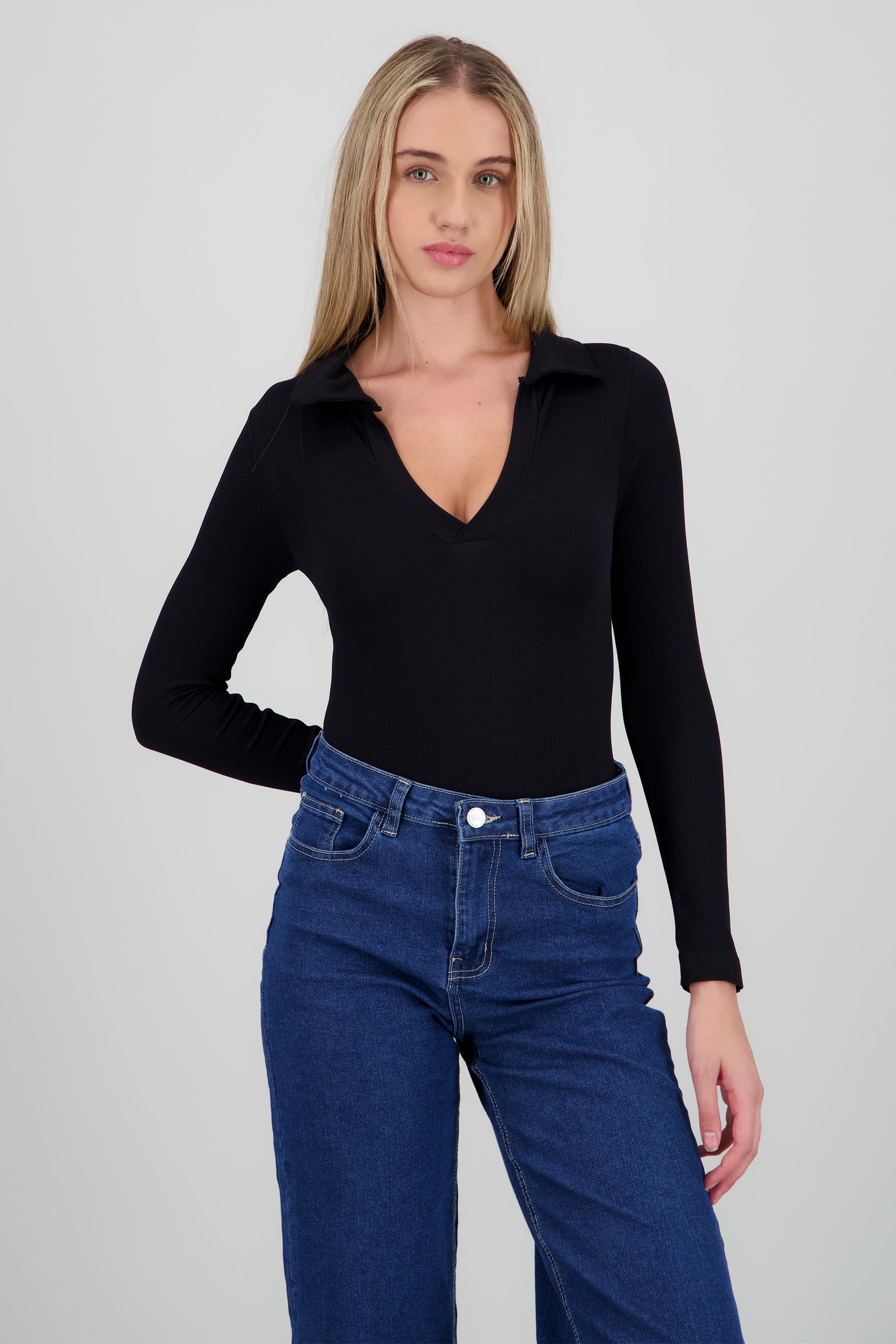 Bodysuit manga larga seamless liso NEGRO