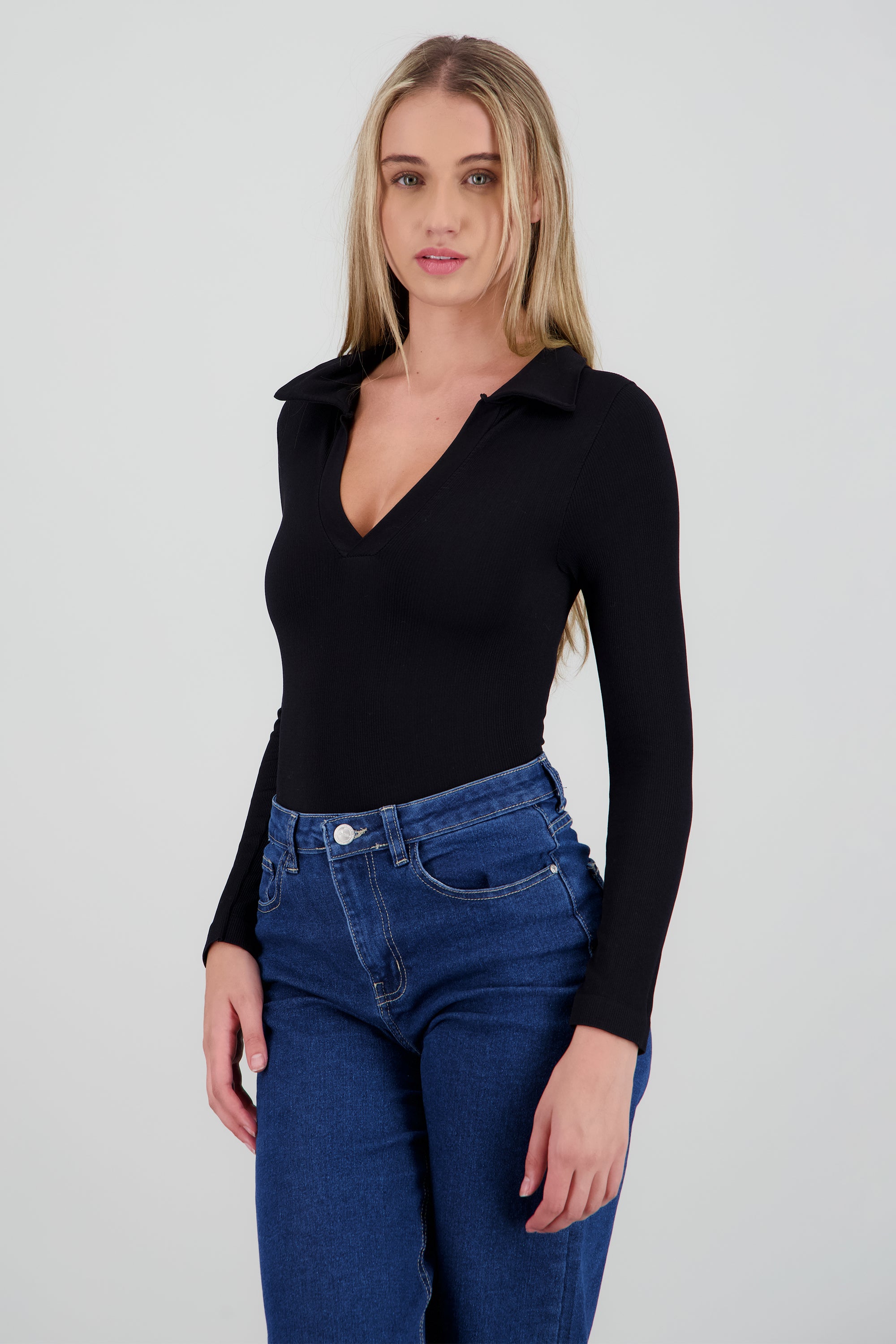 Bodysuit manga larga seamless liso NEGRO