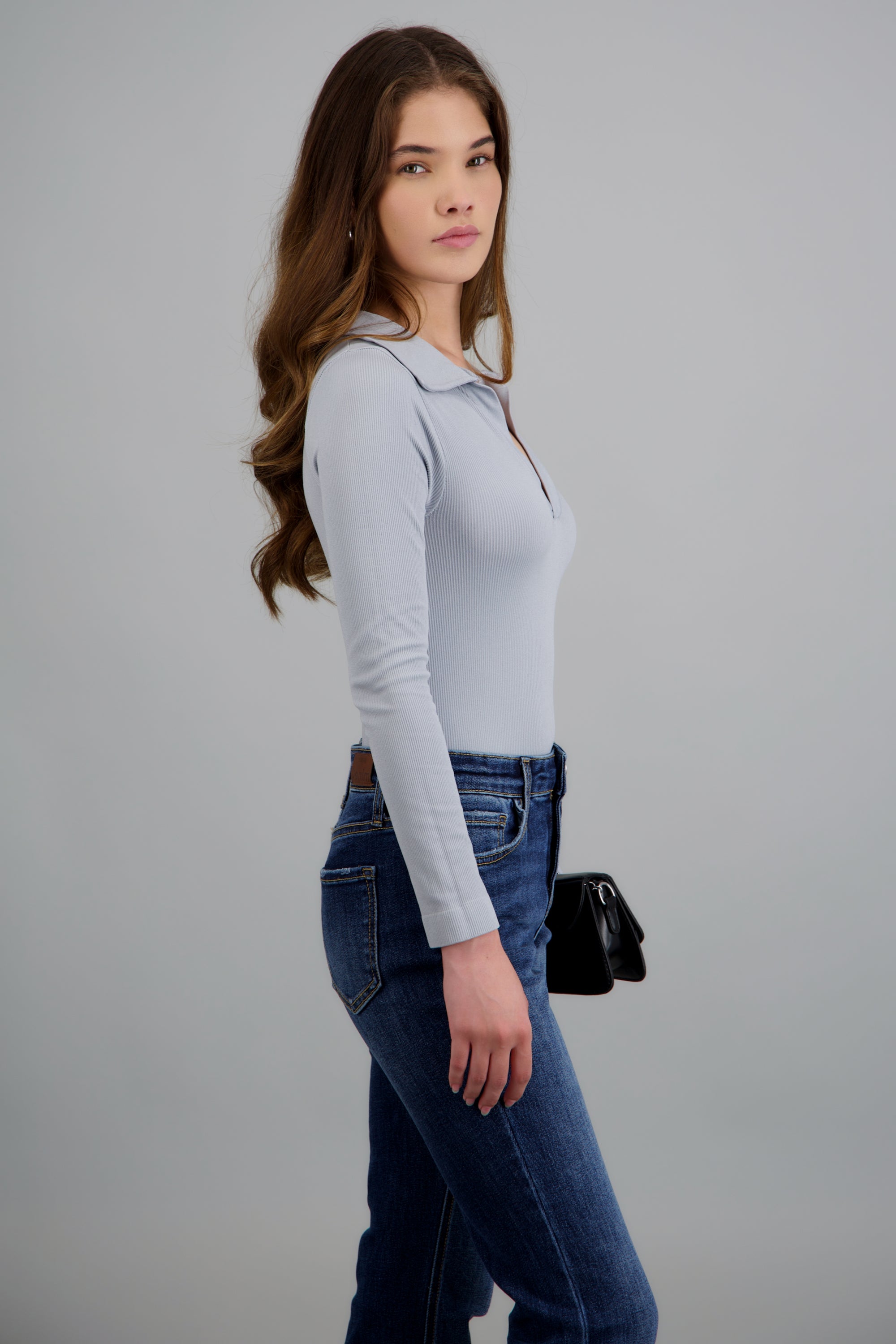 Bodysuit manga larga seamless liso GRIS