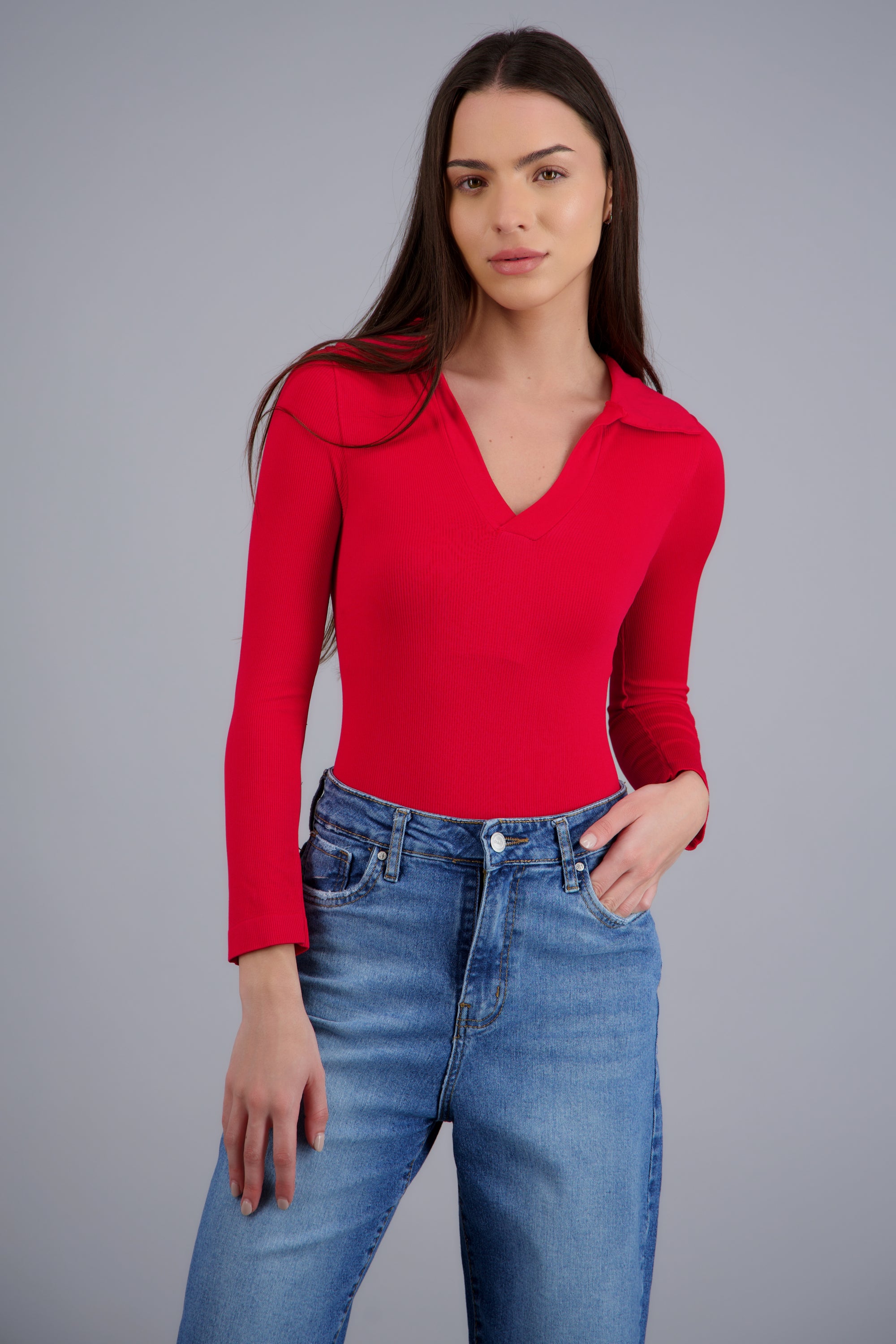 Bodysuit manga larga seamless liso ROJO